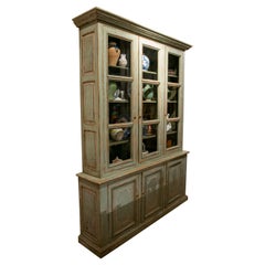 19th Century Polychrome Wooden Vitrine in Greenish Colours with Doors