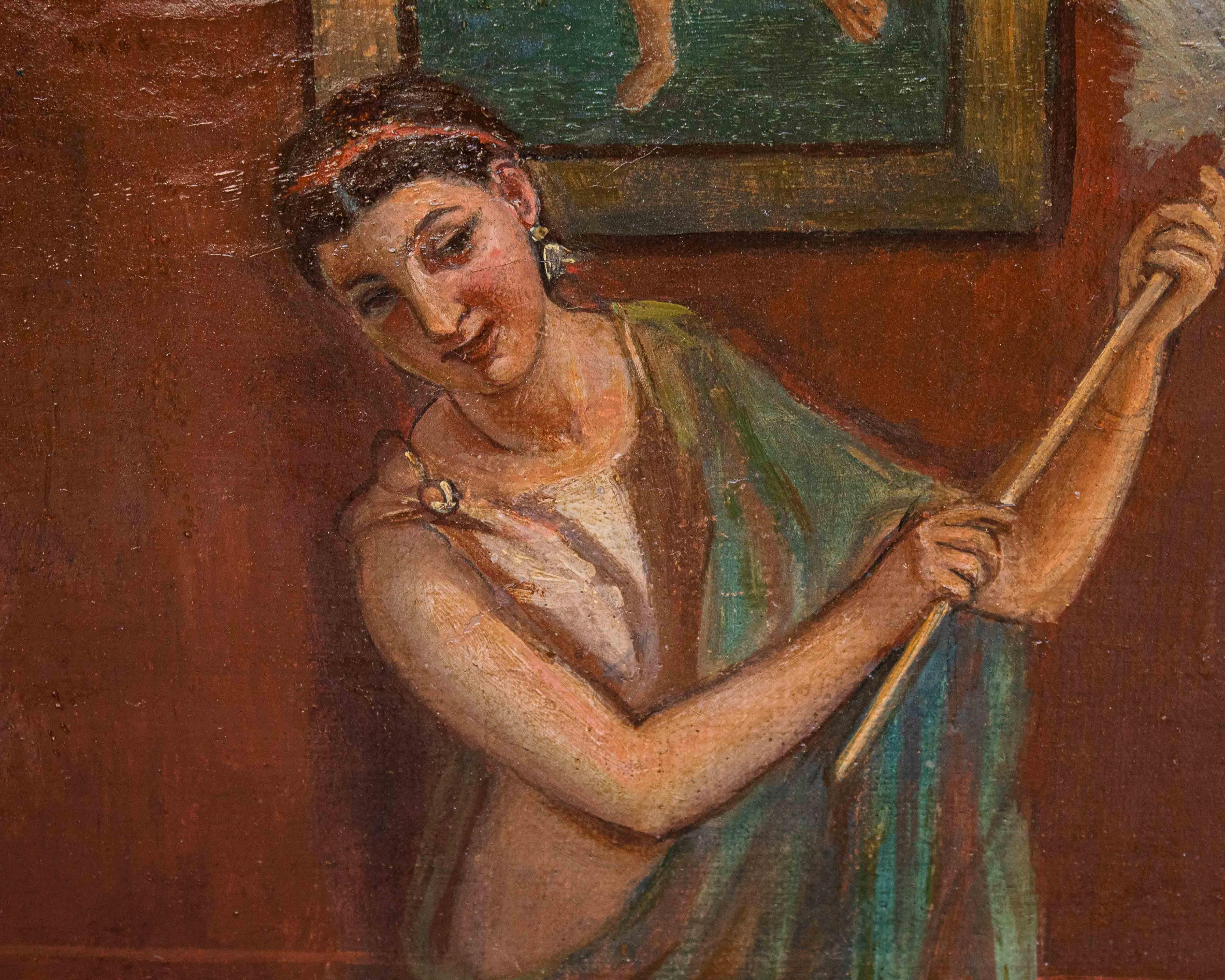 19th Century Pompeian Genre Scene Painting Oil on Canvas 4