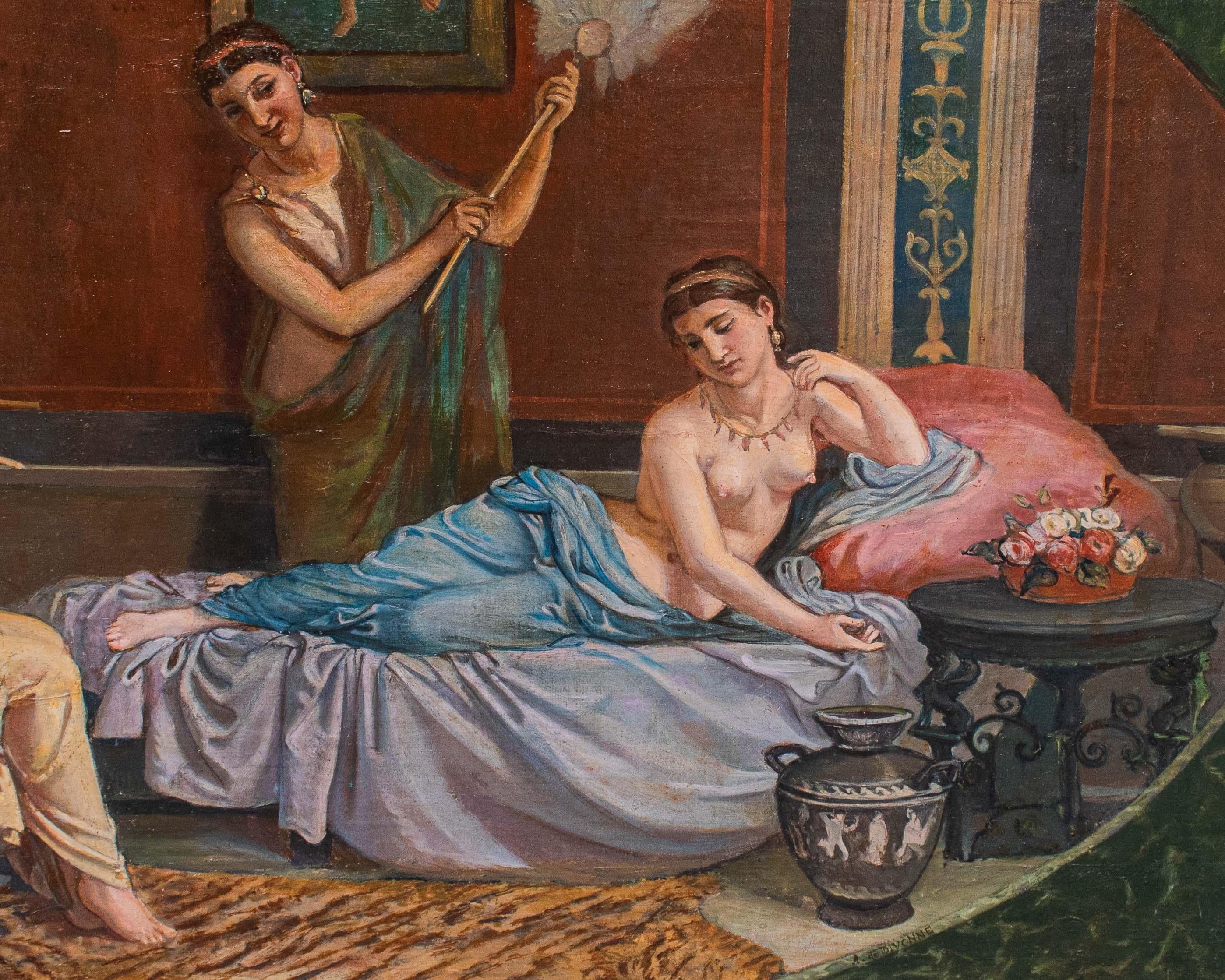 Italian 19th Century Pompeian Genre Scene Painting Oil on Canvas