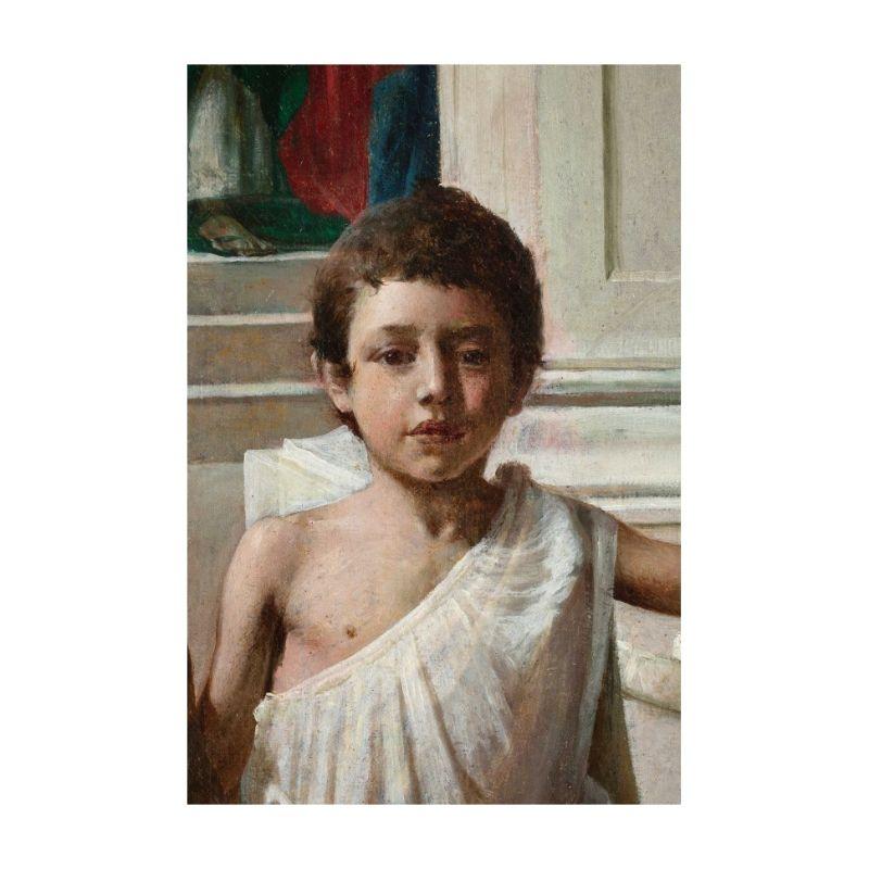 Italian 19th Century Pompeian Scene Painting in Oil on Canvas by Gerolamo Graffigna For Sale