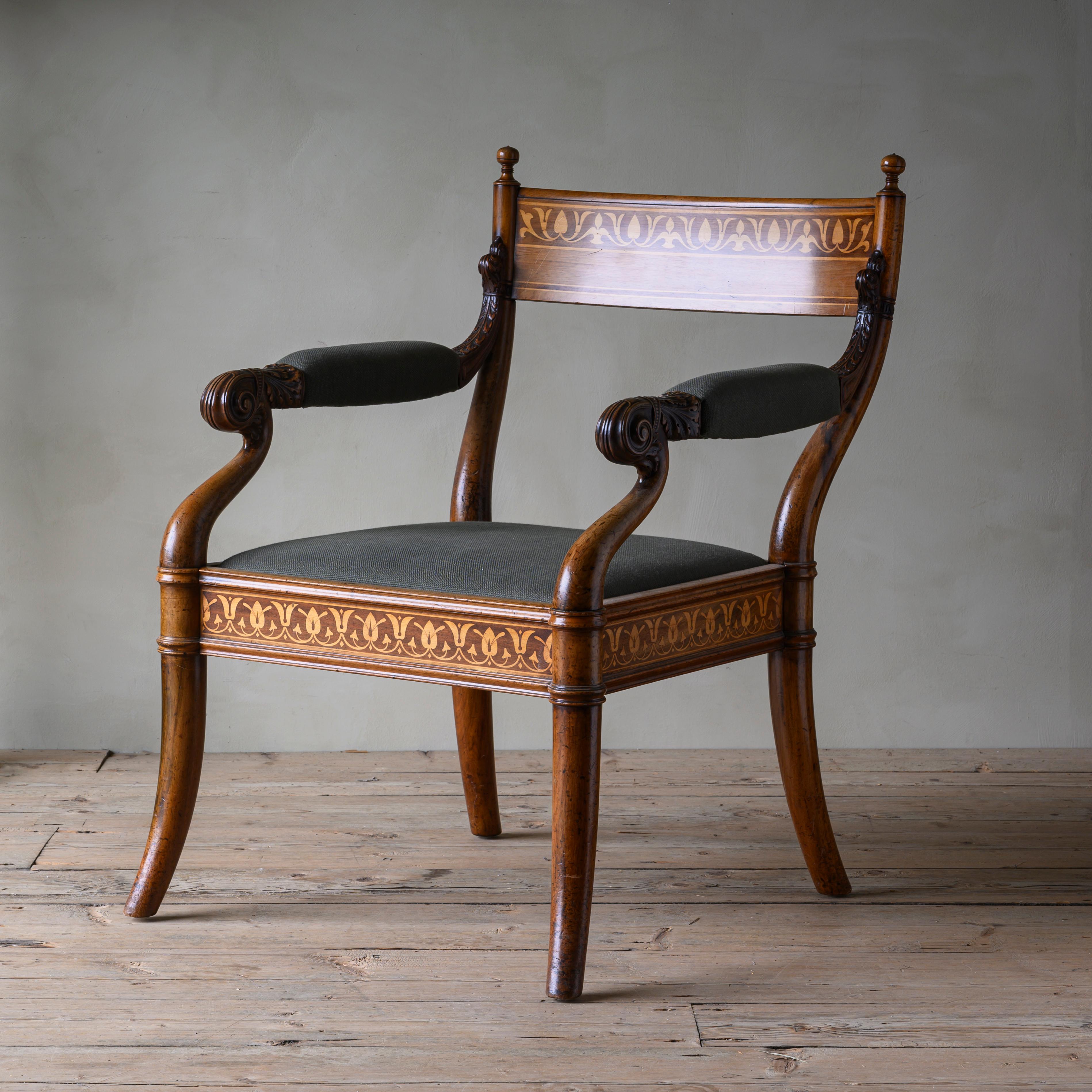 Wood 19th Century Pompeian Style Armchair For Sale
