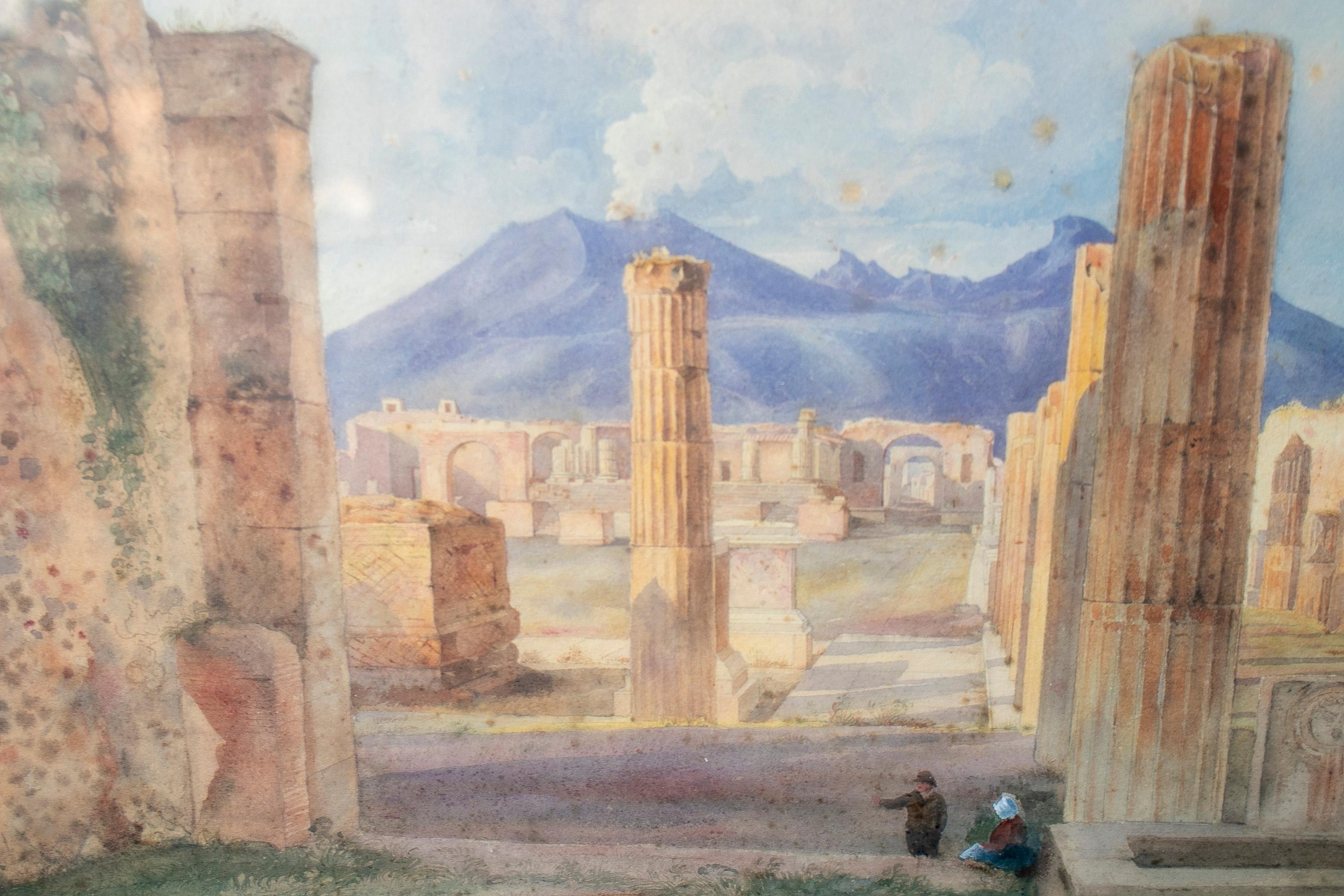 19th Century Pompeii Landscape Grand Tour Watercolour w/ Mount Vesuvius  For Sale 6