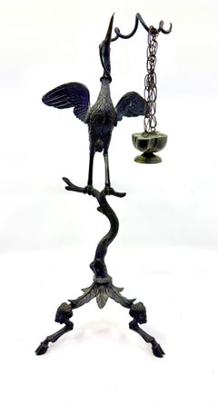 19th Century Pompeiian Bronze Neoclassical Grand Tour Souvenir Oil Lamp Heron