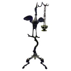 19th Century Pompeiian Bronze Neoclassical Grand Tour Souvenir Oil Lamp Heron