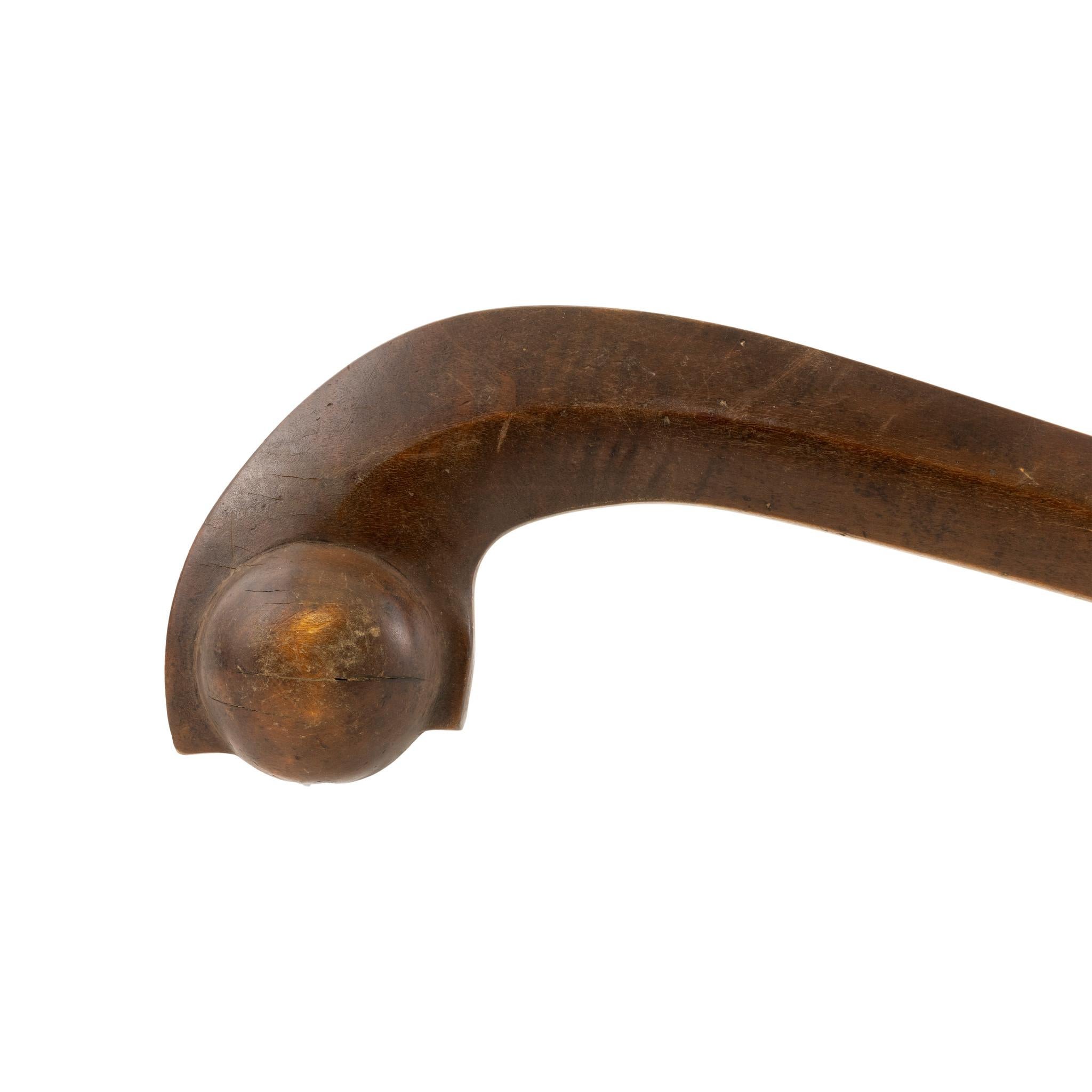 Mid 19th century pony club. Stylized ball headed club of tiger maple. Patina from use. Well made, a great addition to any handmade indigenous weaponry collection. Size: 26