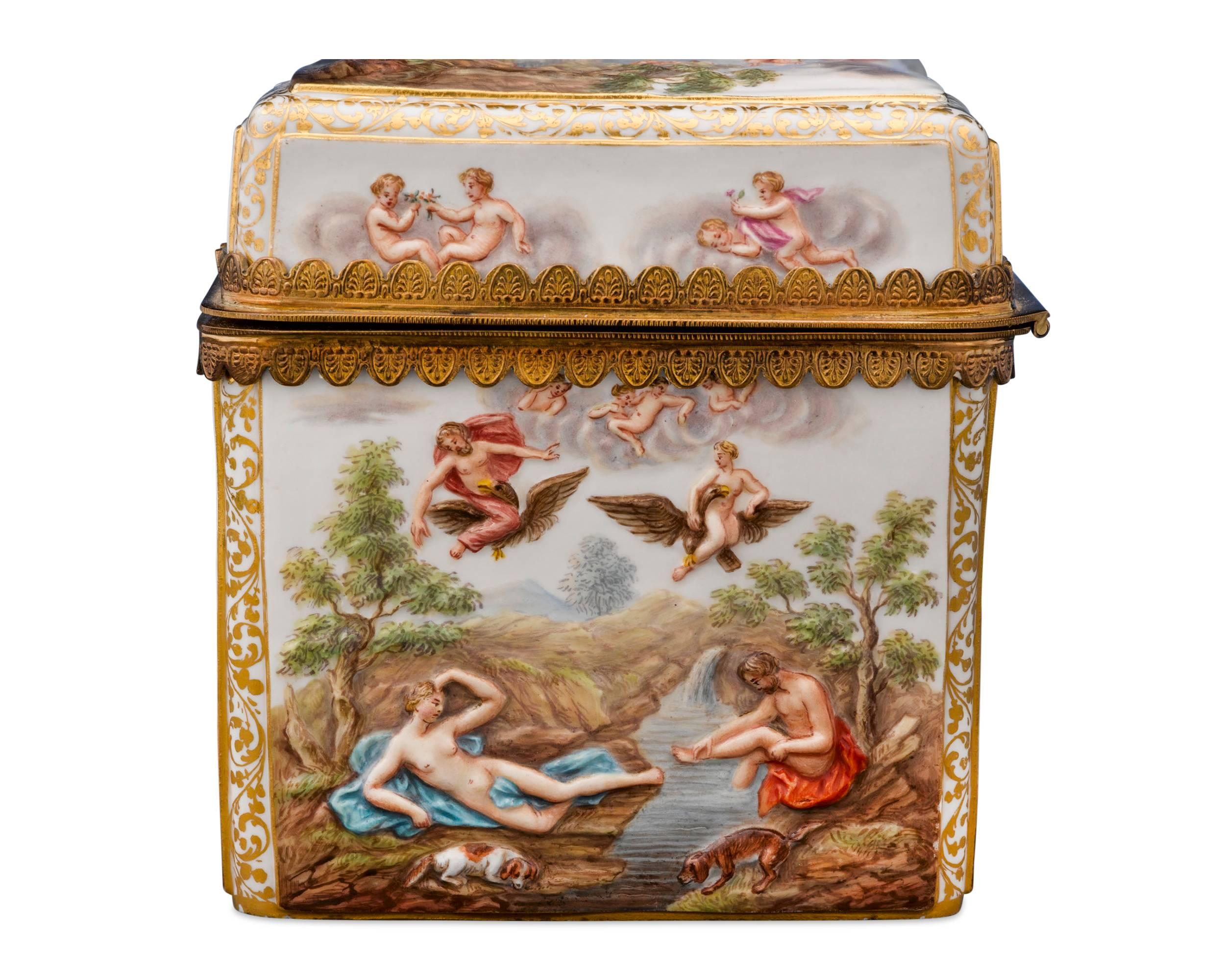 German 19th Century Porcelain Box with Fighting Scene by Meissen