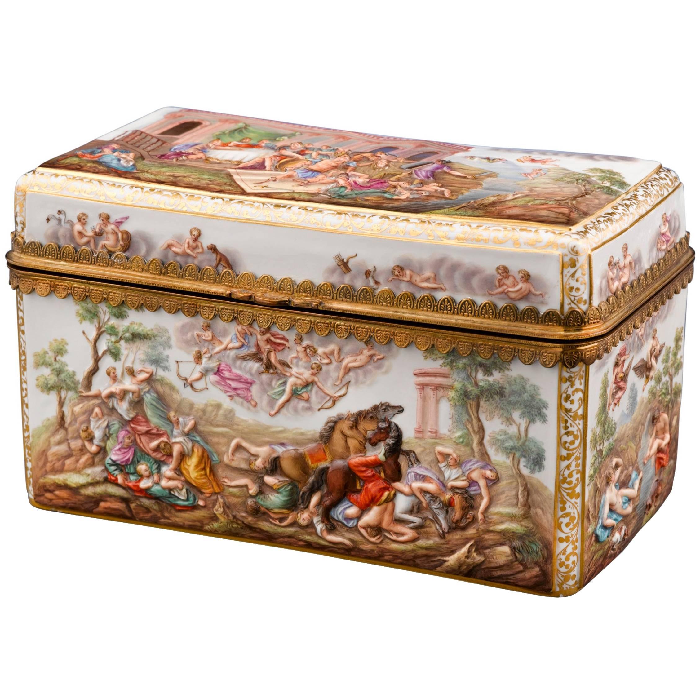 19th Century Porcelain Box with Fighting Scene by Meissen