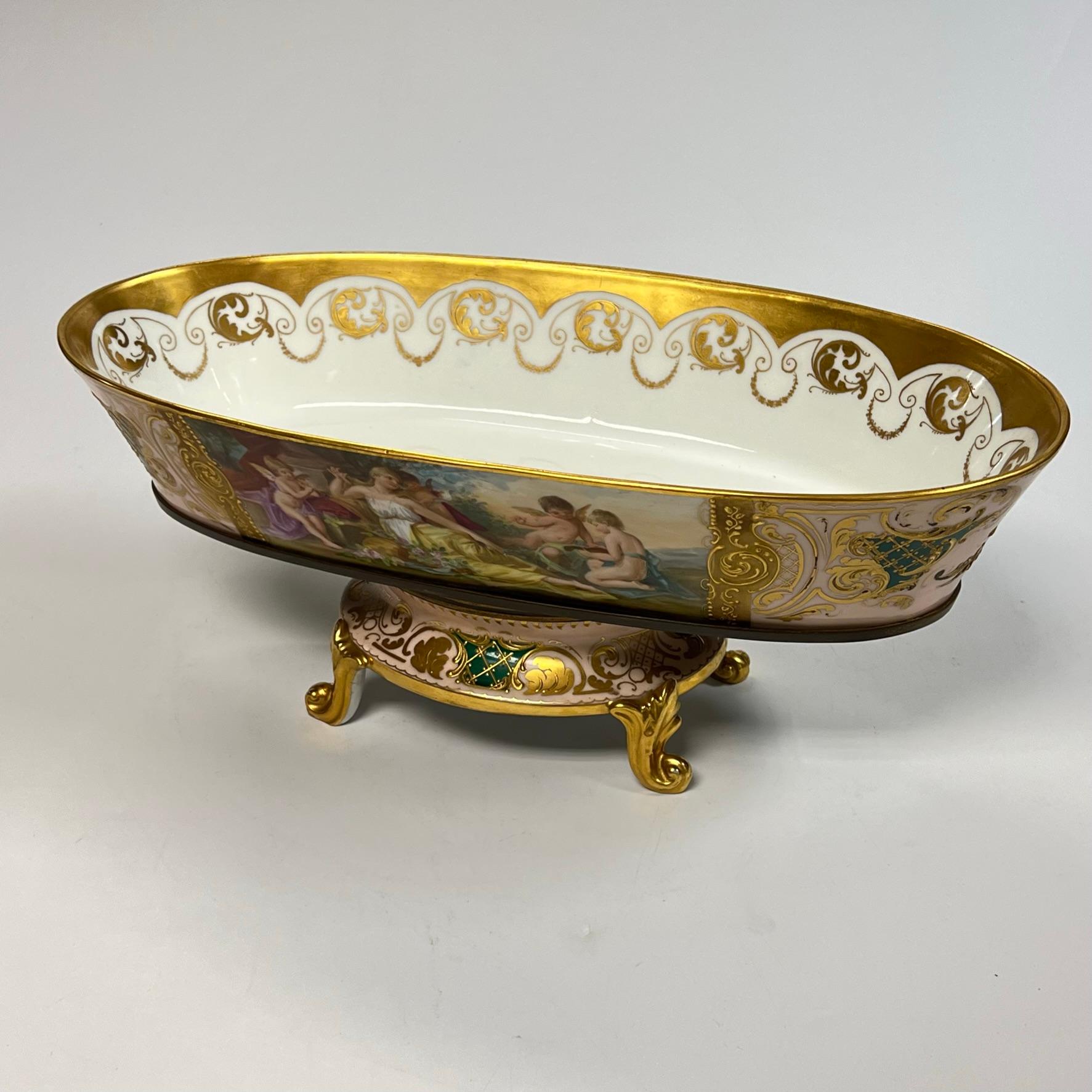 19th Century Porcelain Centerpiece Bowl / Jardiniere on Stand from Royal Vienna For Sale 9