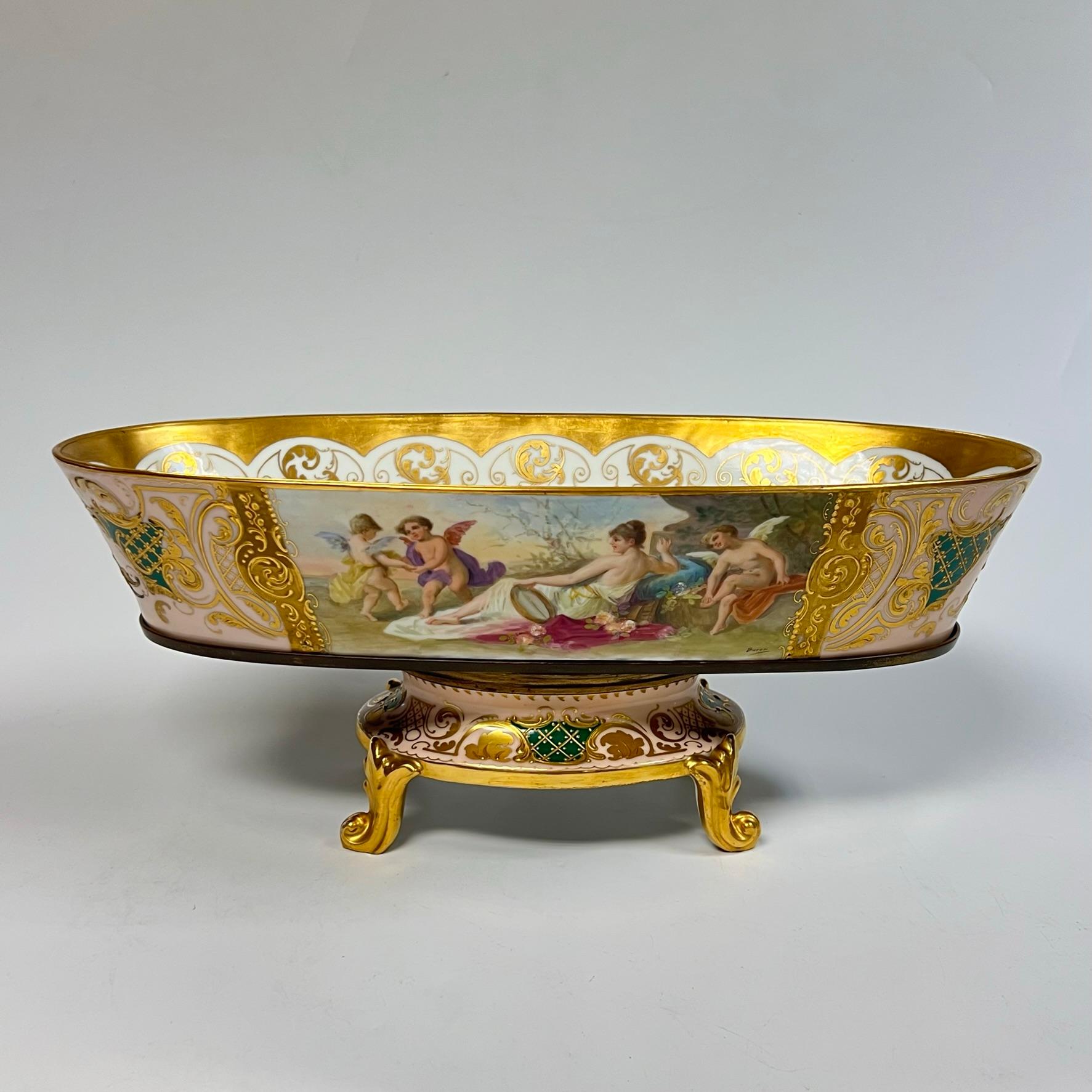 Neoclassical Revival 19th Century Porcelain Centerpiece Bowl / Jardiniere on Stand from Royal Vienna For Sale