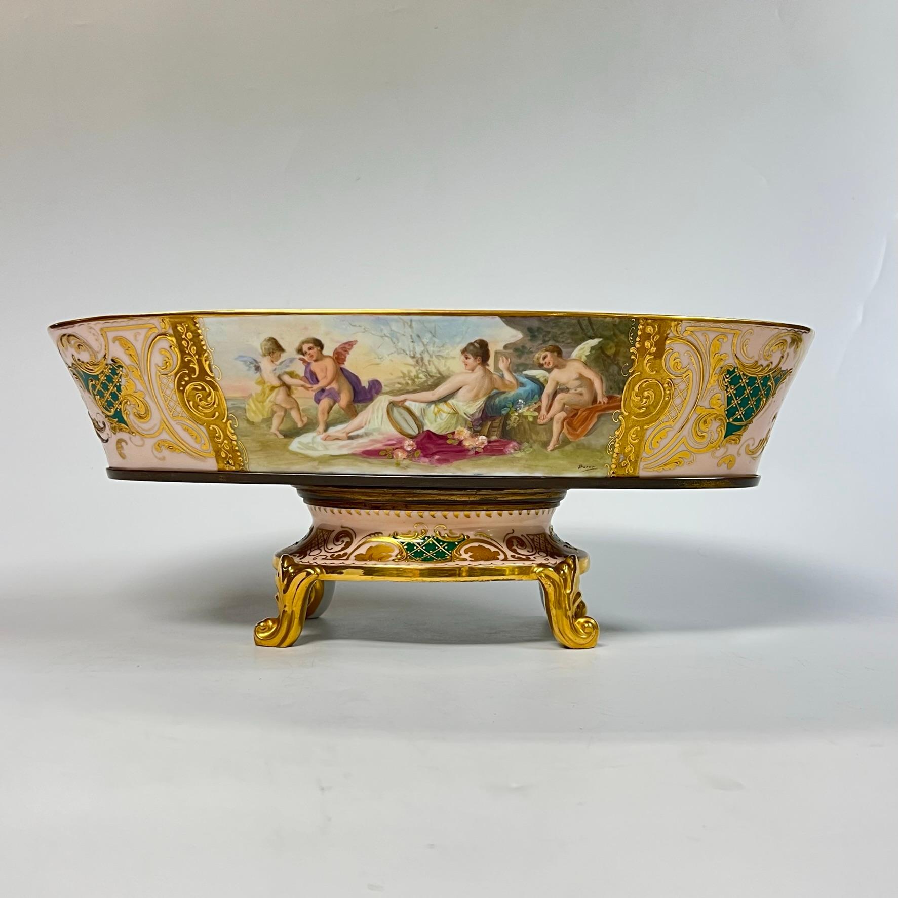Austrian 19th Century Porcelain Centerpiece Bowl / Jardiniere on Stand from Royal Vienna For Sale