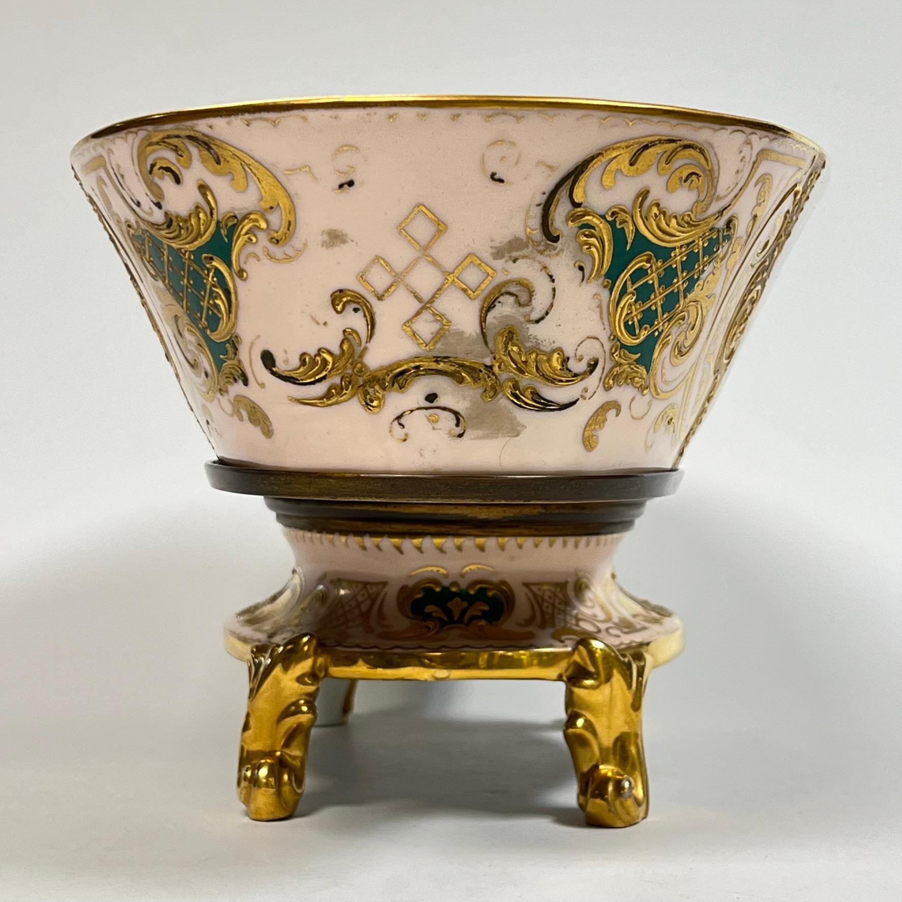 Metal 19th Century Porcelain Centerpiece Bowl / Jardiniere on Stand from Royal Vienna For Sale