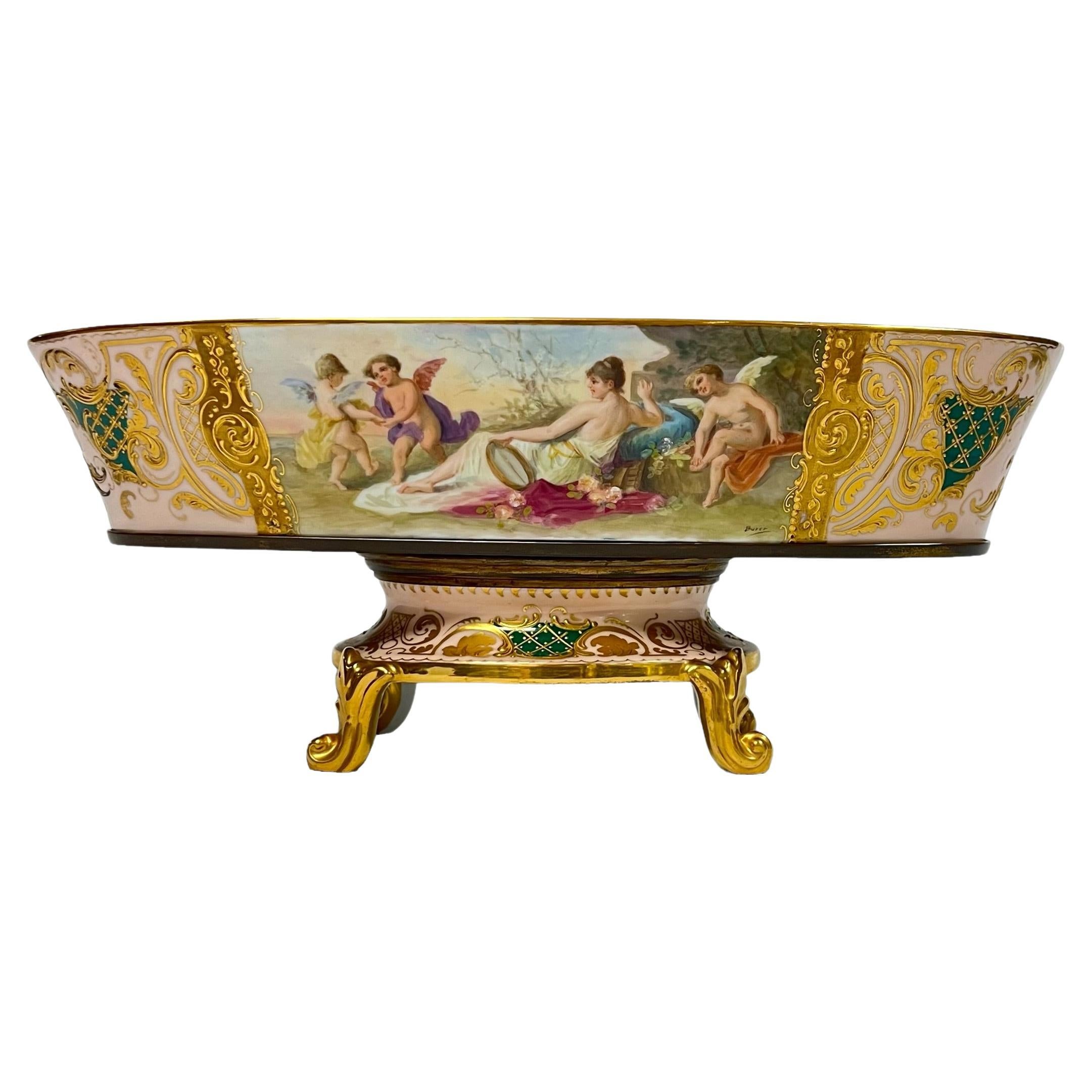 19th Century Porcelain Centerpiece Bowl / Jardiniere on Stand from Royal Vienna For Sale
