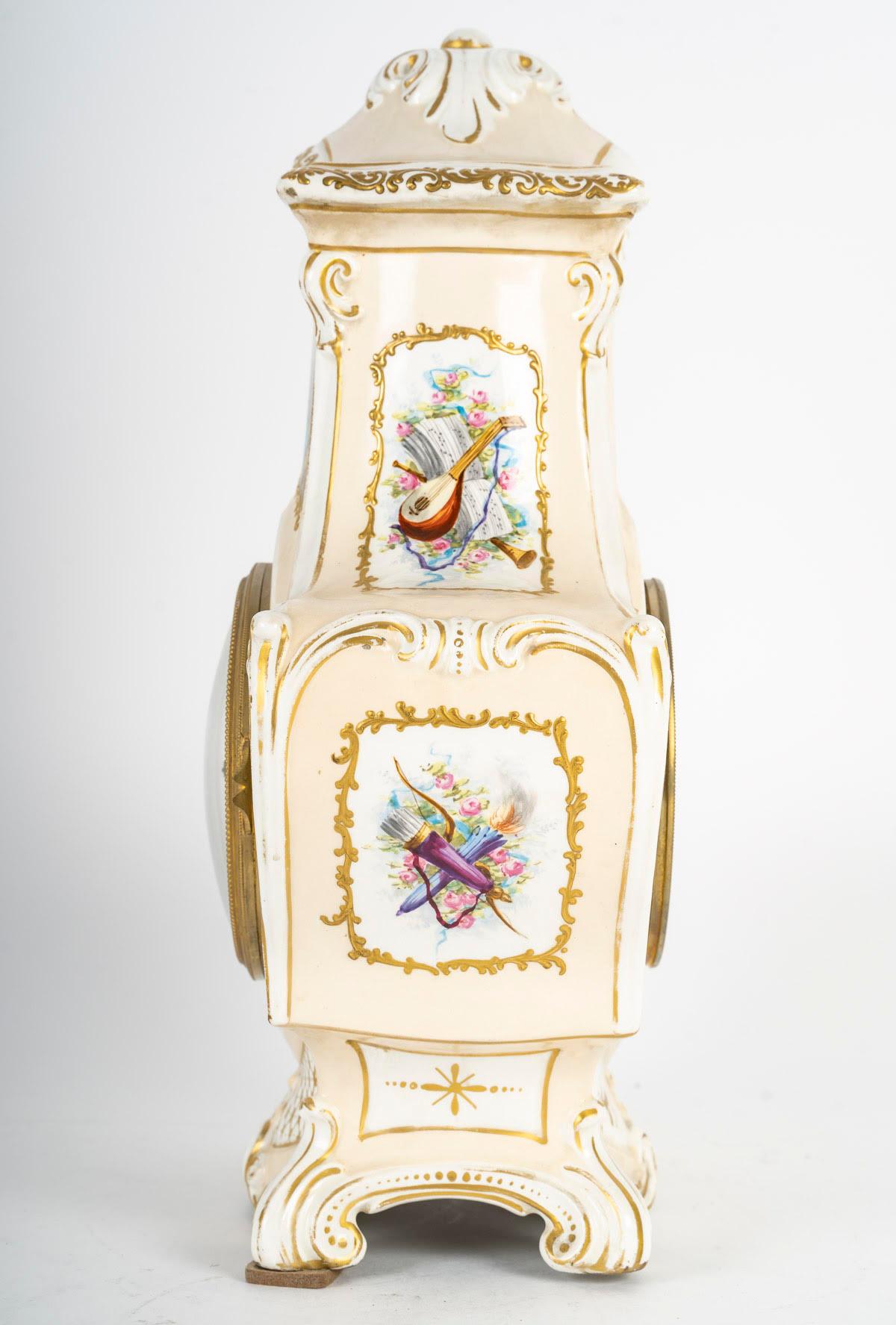 19th Century Porcelain Clock, Napoleon III Period. For Sale 4