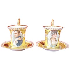 19th Century Porcelain Coffee Cup Collection Portrait of Napoleon and Joséphine 