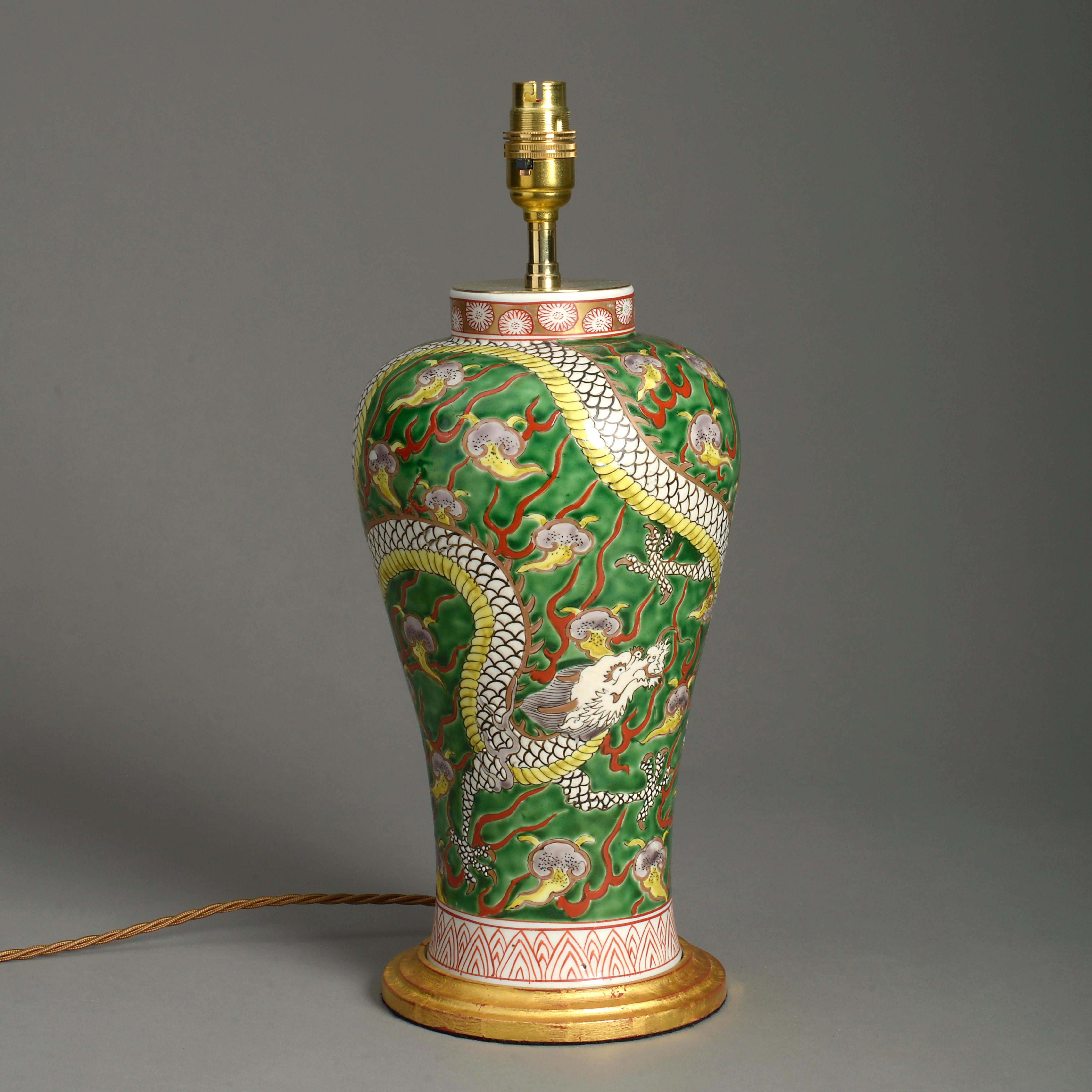 Chinese Export 19th Century Porcelain Dragon Vase Lamp For Sale
