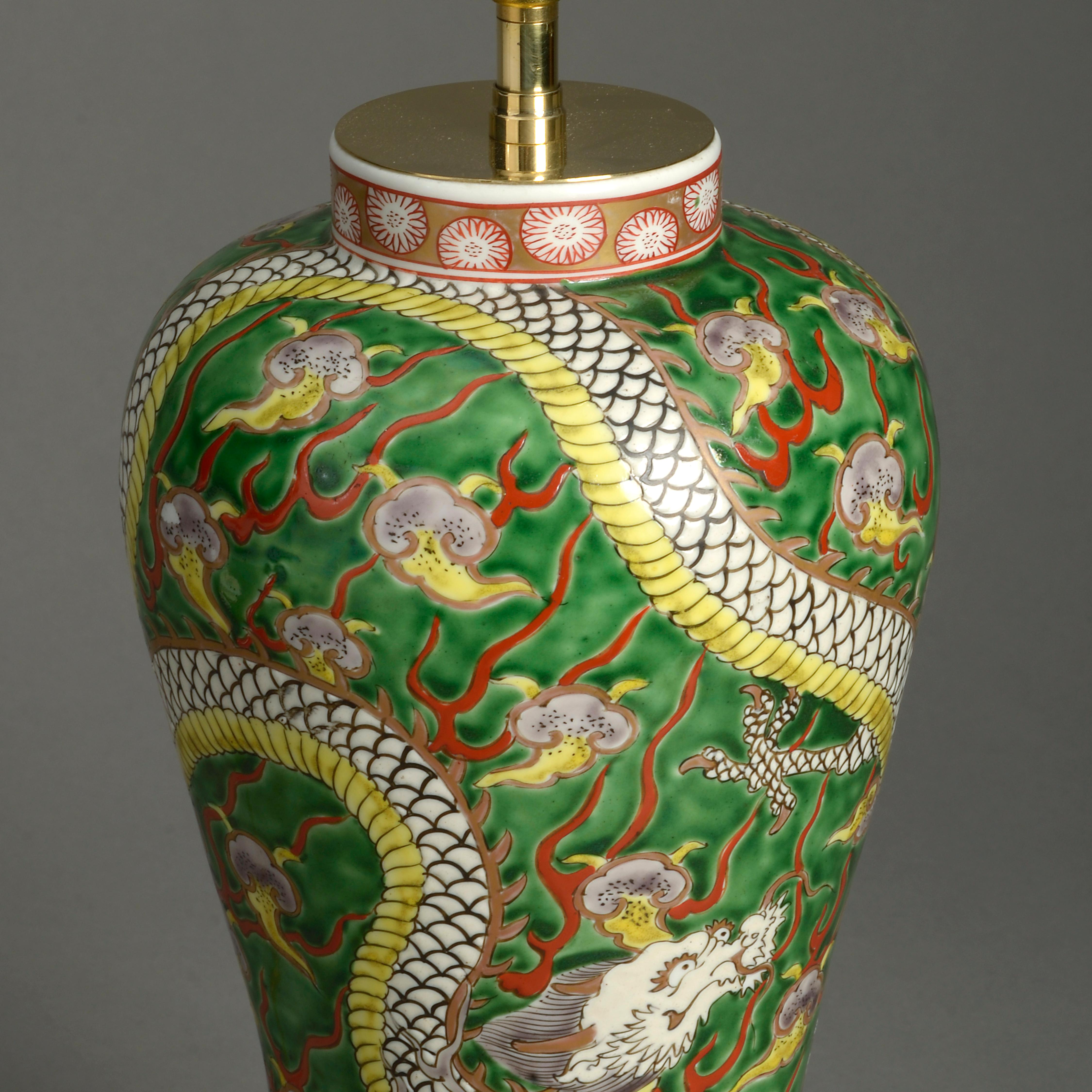 Chinese 19th Century Porcelain Dragon Vase Lamp For Sale