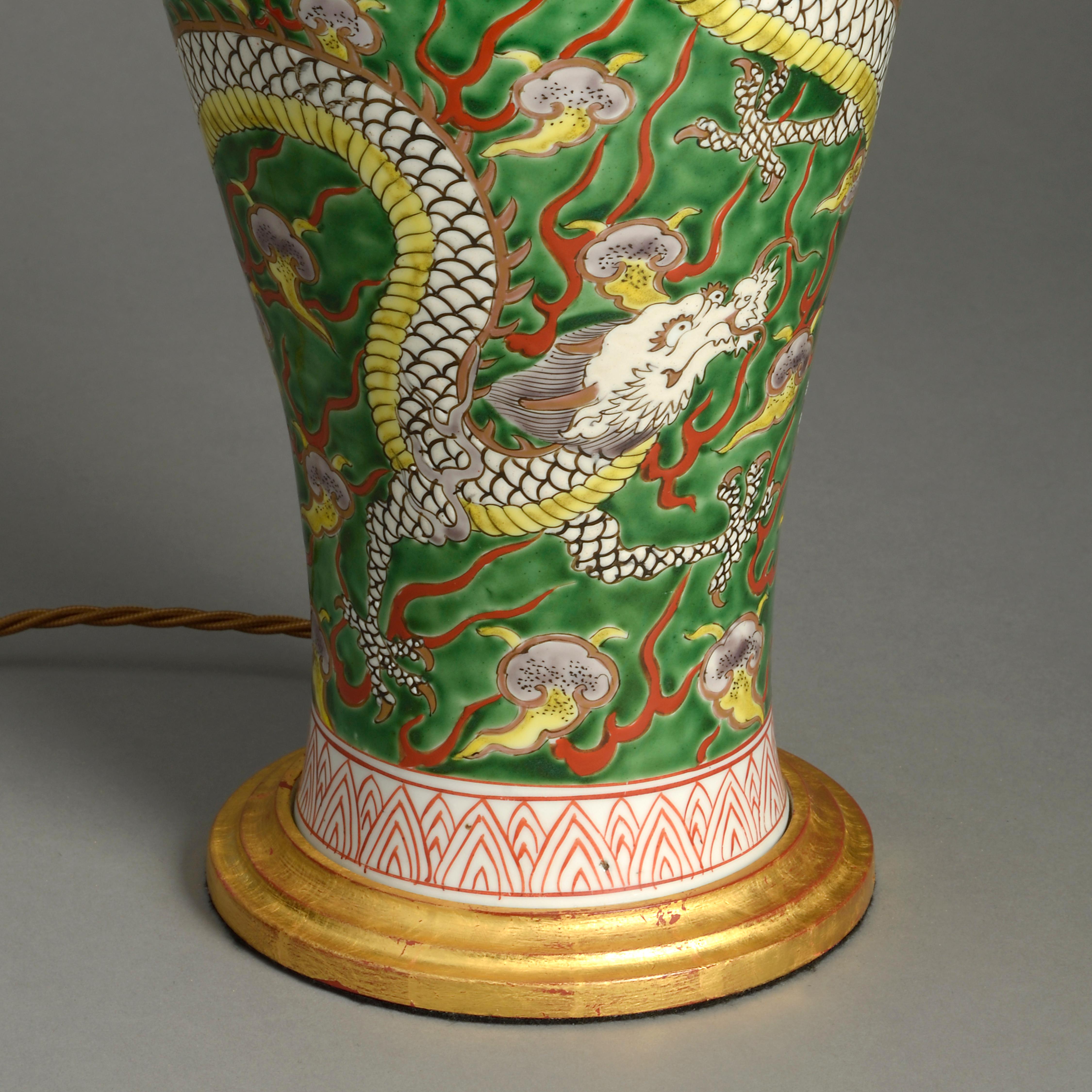 Fired 19th Century Porcelain Dragon Vase Lamp For Sale