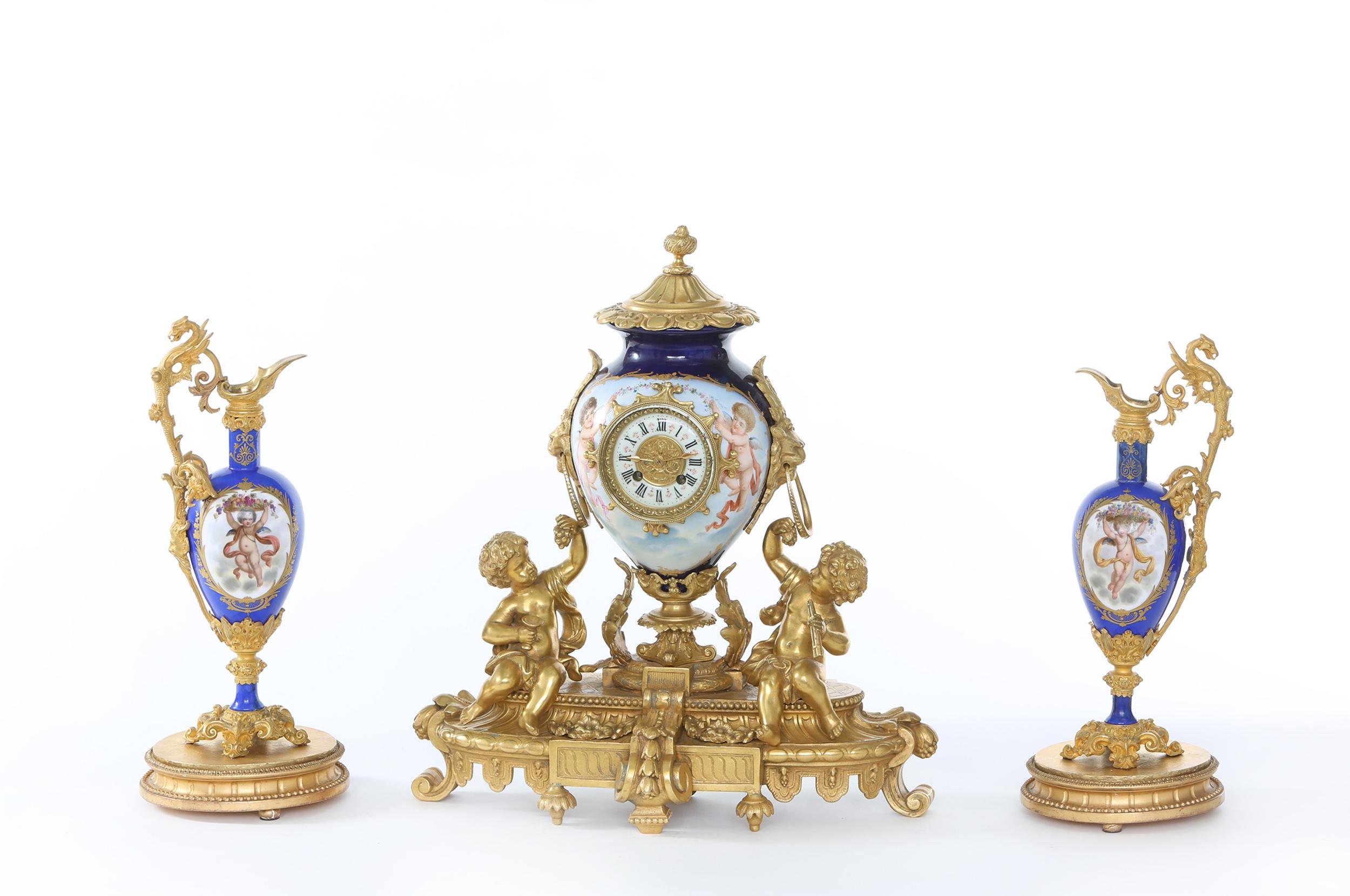 19th Century Porcelain Gilt Bronze Three-Piece Garniture For Sale 6