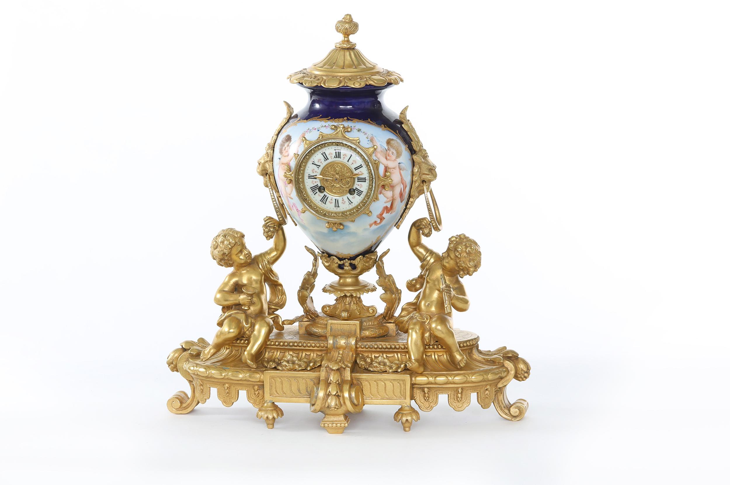 French 19th Century Porcelain Gilt Bronze Three-Piece Garniture For Sale