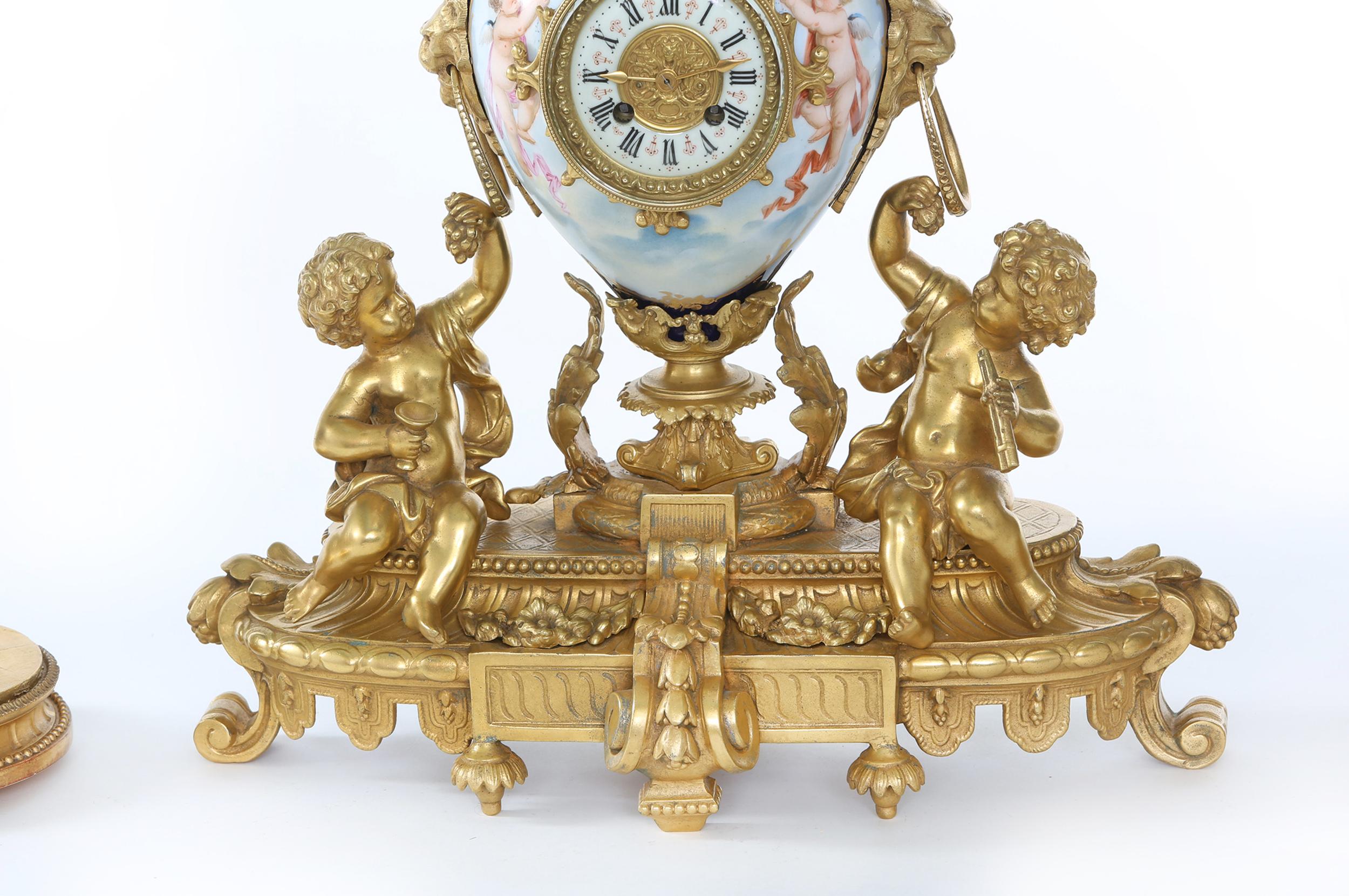 19th Century Porcelain Gilt Bronze Three-Piece Garniture For Sale 2