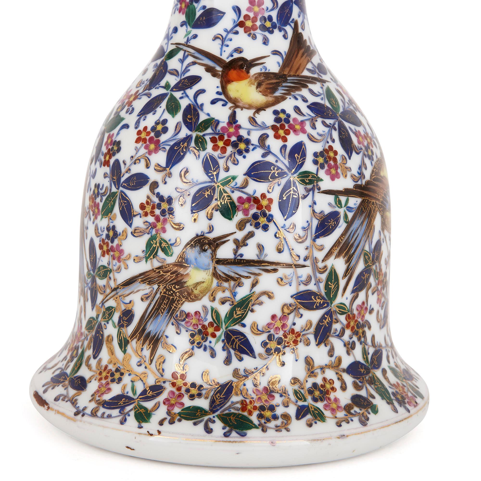 Russian 19th Century Porcelain Huqqa with Bird Paintings For Sale