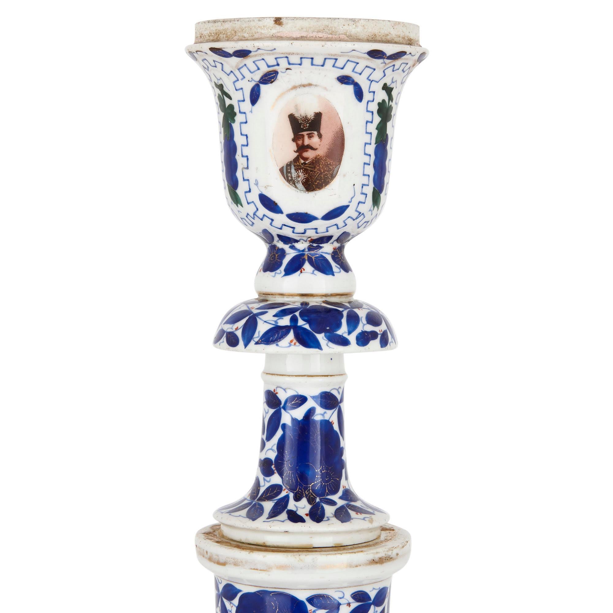 Islamic 19th Century Porcelain Huqqa with Persian Decoration For Sale