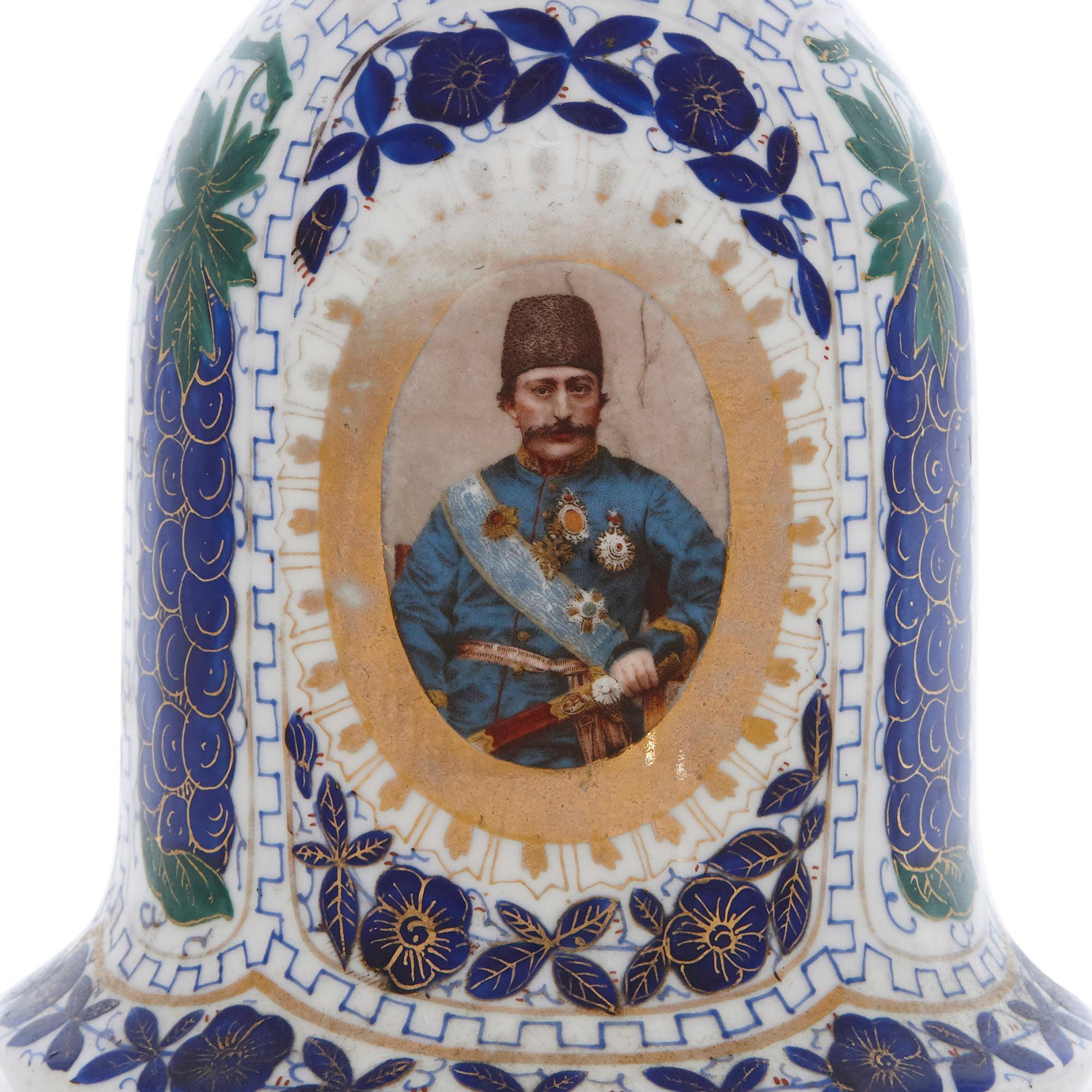 19th Century Porcelain Huqqa with Persian Decoration In Good Condition For Sale In London, GB