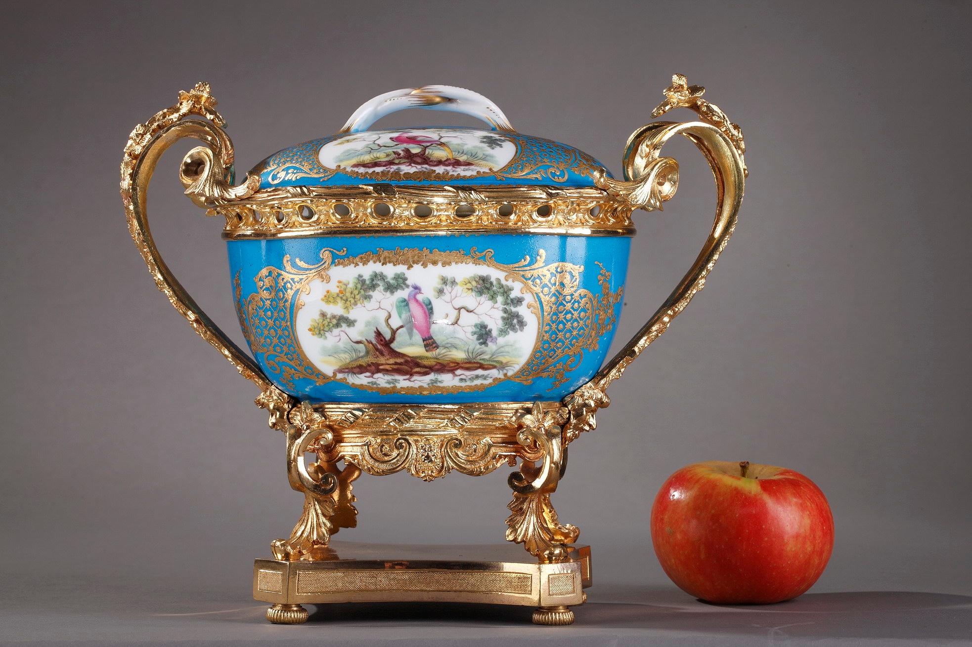 Louis XV 19th Century Porcelain-Mounted Covered Pot in Sevres Style