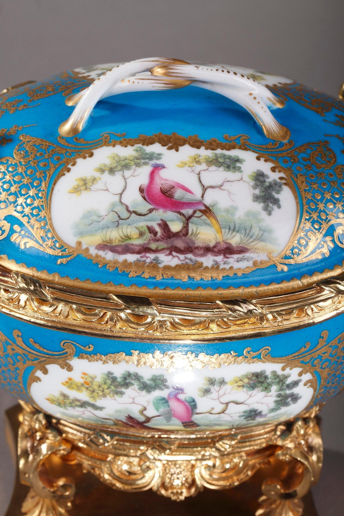 19th Century Porcelain-Mounted Covered Pot in Sevres Style In Good Condition In Paris, FR