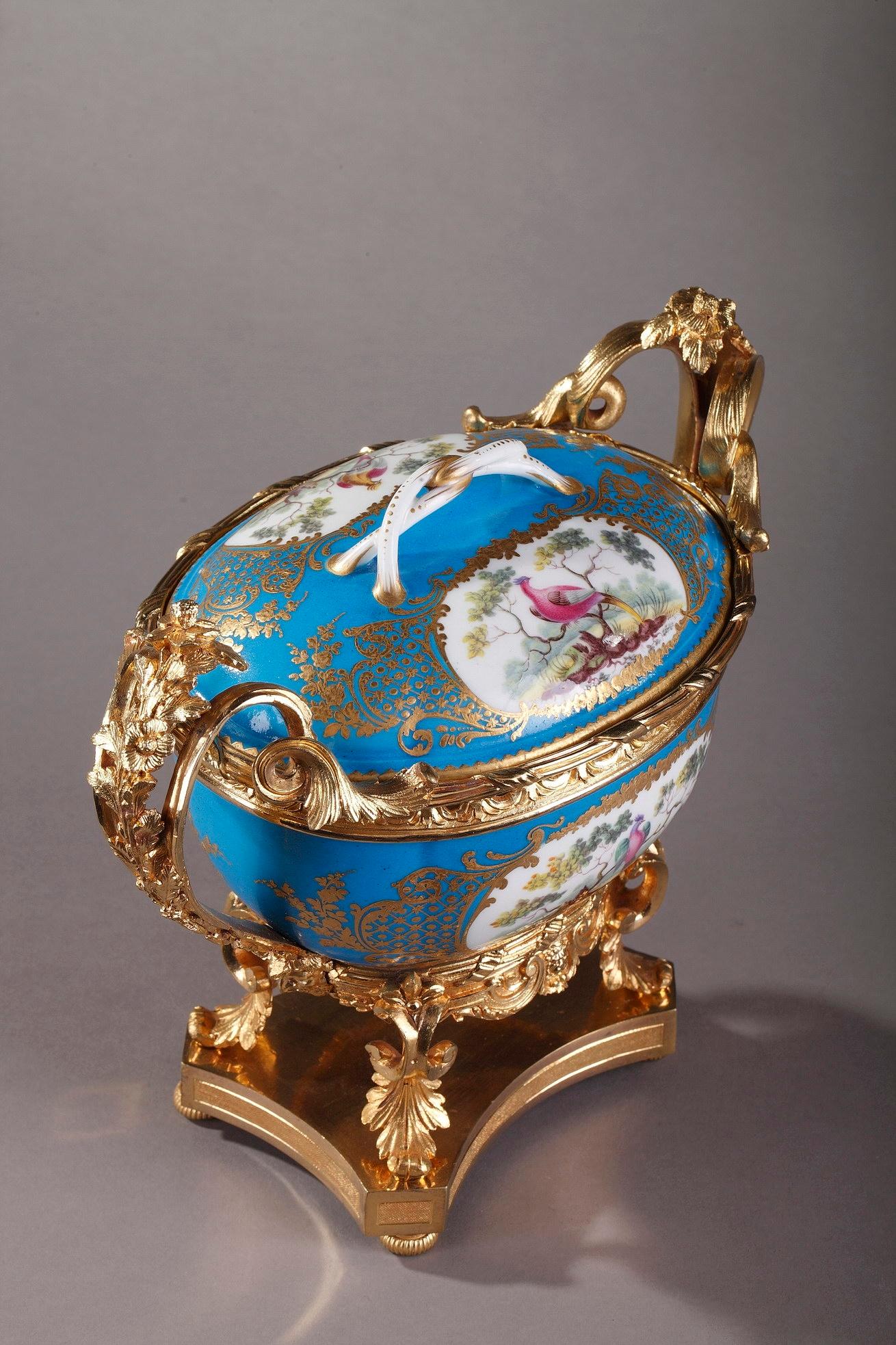 19th Century Porcelain-Mounted Covered Pot in Sevres Style 1