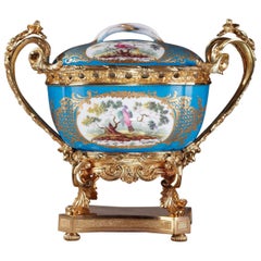 19th Century Porcelain-Mounted Covered Pot in Sevres Style