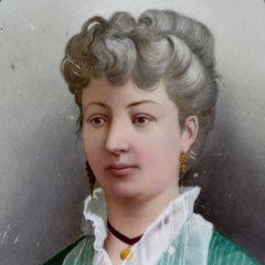 19th Century Porcelain Plaque with Elegant Lady in Lace, Central Cartouche