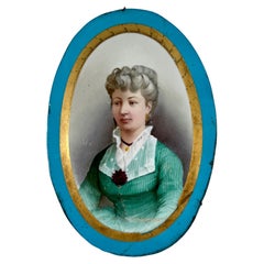 19th Century Porcelain Plaque with Elegant Lady in Lace, Central Cartouche