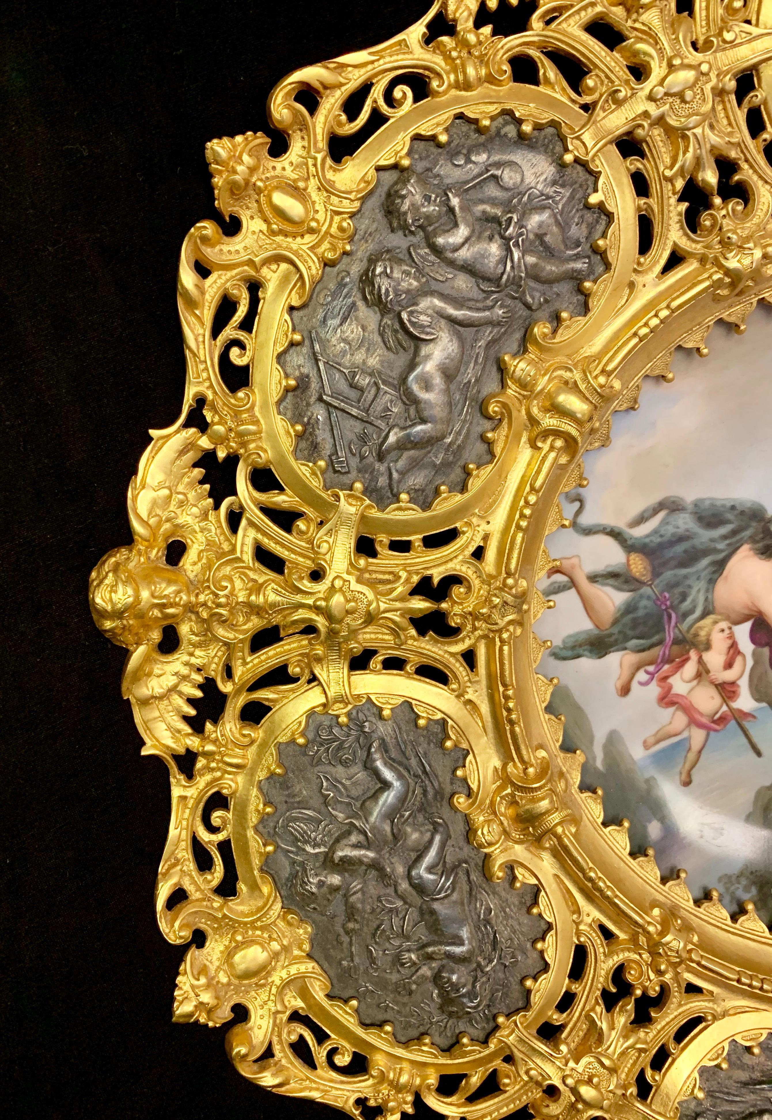 Austrian 19th Century Porcelain Plate in a Gilt Bronze Frame For Sale