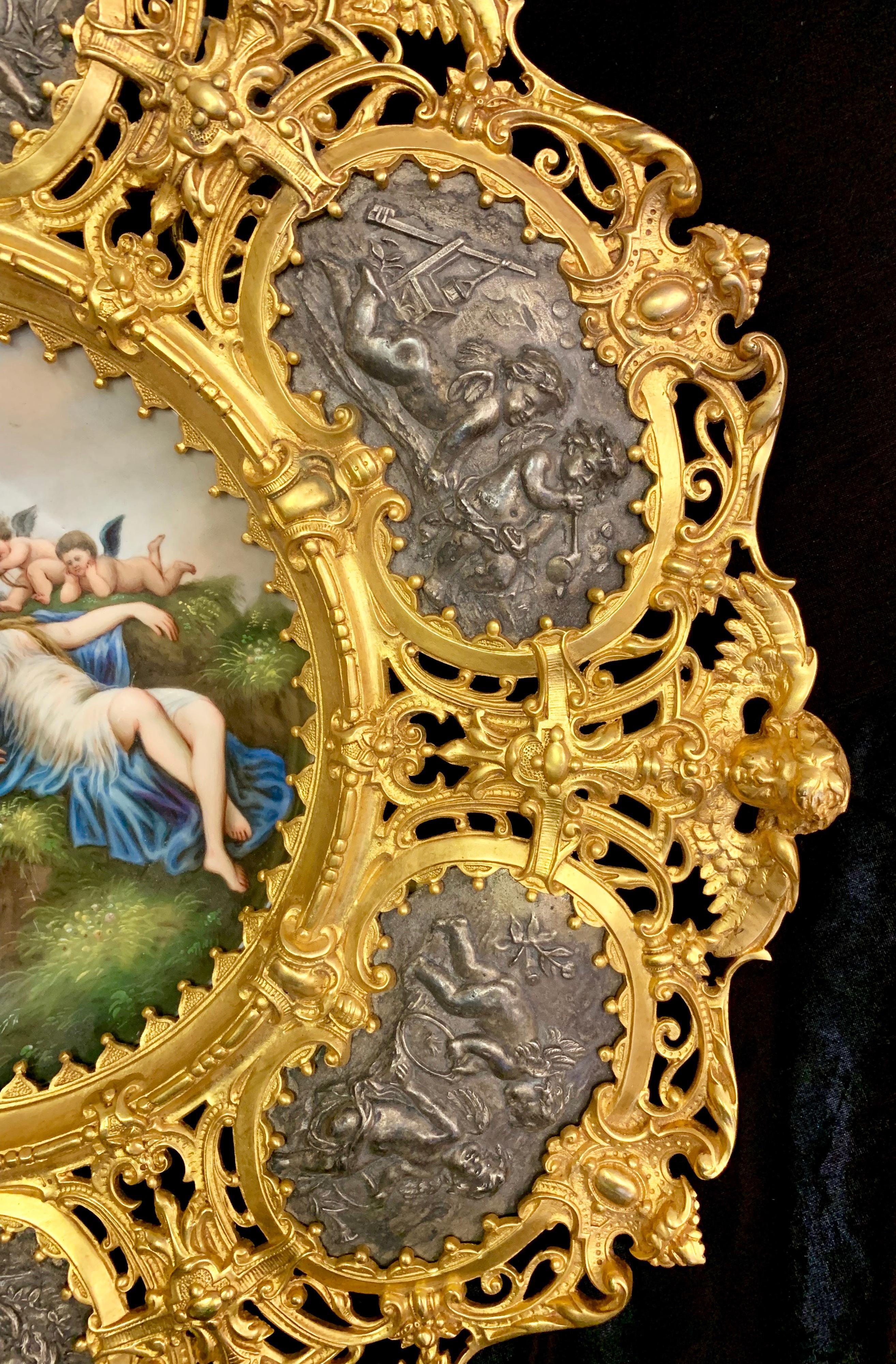 19th Century Porcelain Plate in a Gilt Bronze Frame For Sale 2