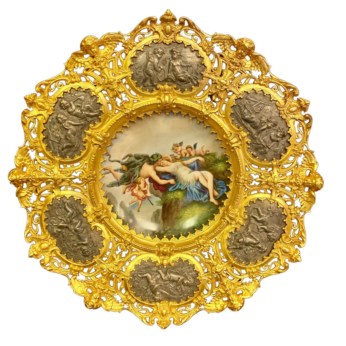 19th Century Porcelain Plate in a Gilt Bronze Frame
