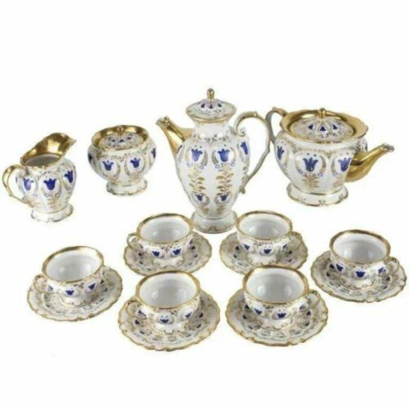 19th Century porcelain tea & coffee service for six by K.P.M.

A fine mid-19th Century porcelain tea and coffee service by Königliche Porzellan Manufaktur more commonly referred to as KPM. The matching service consists of a coffee pot, tea pot,