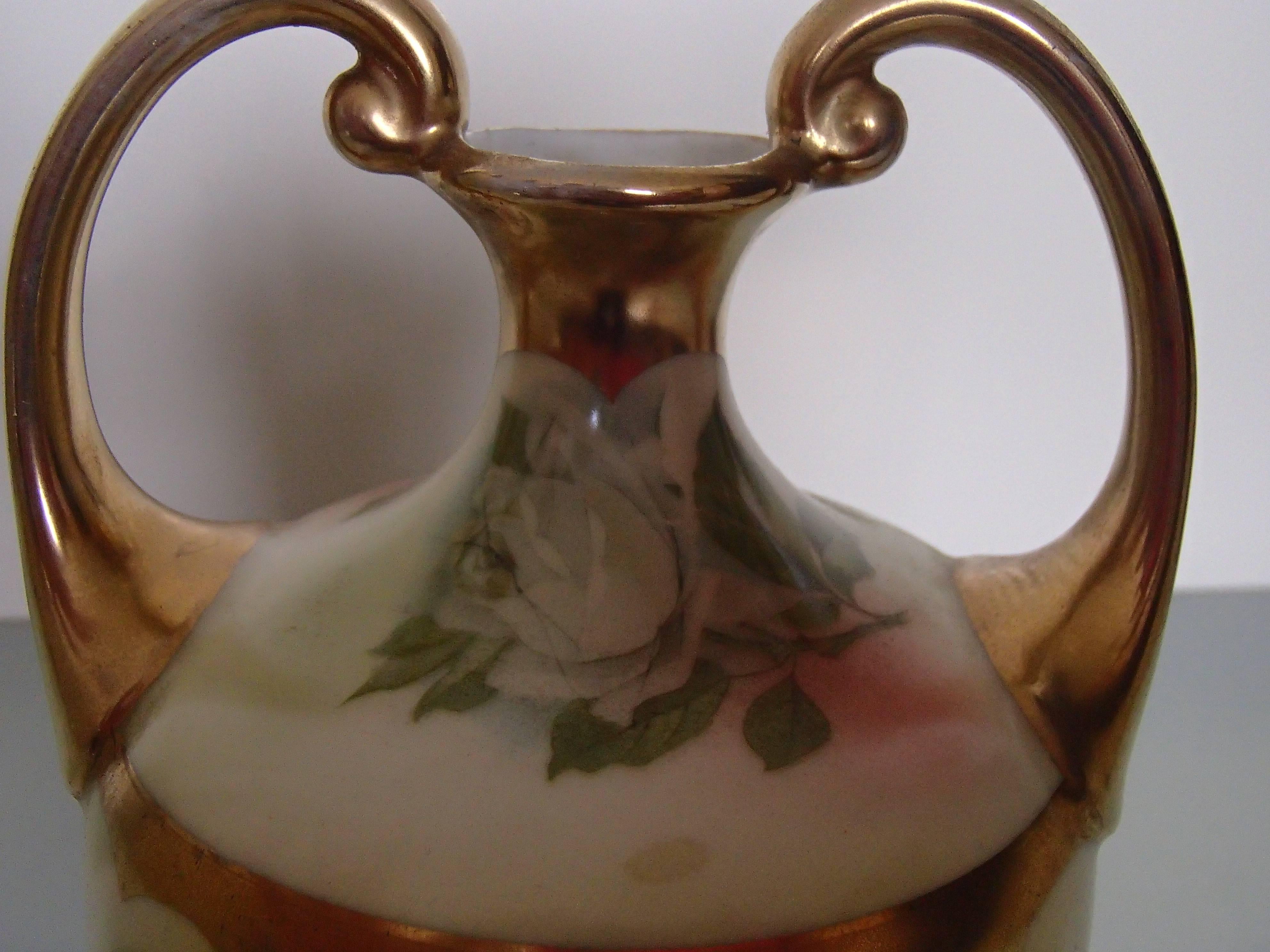 German 19th Century Porcelain Vase with Roses Painting For Sale