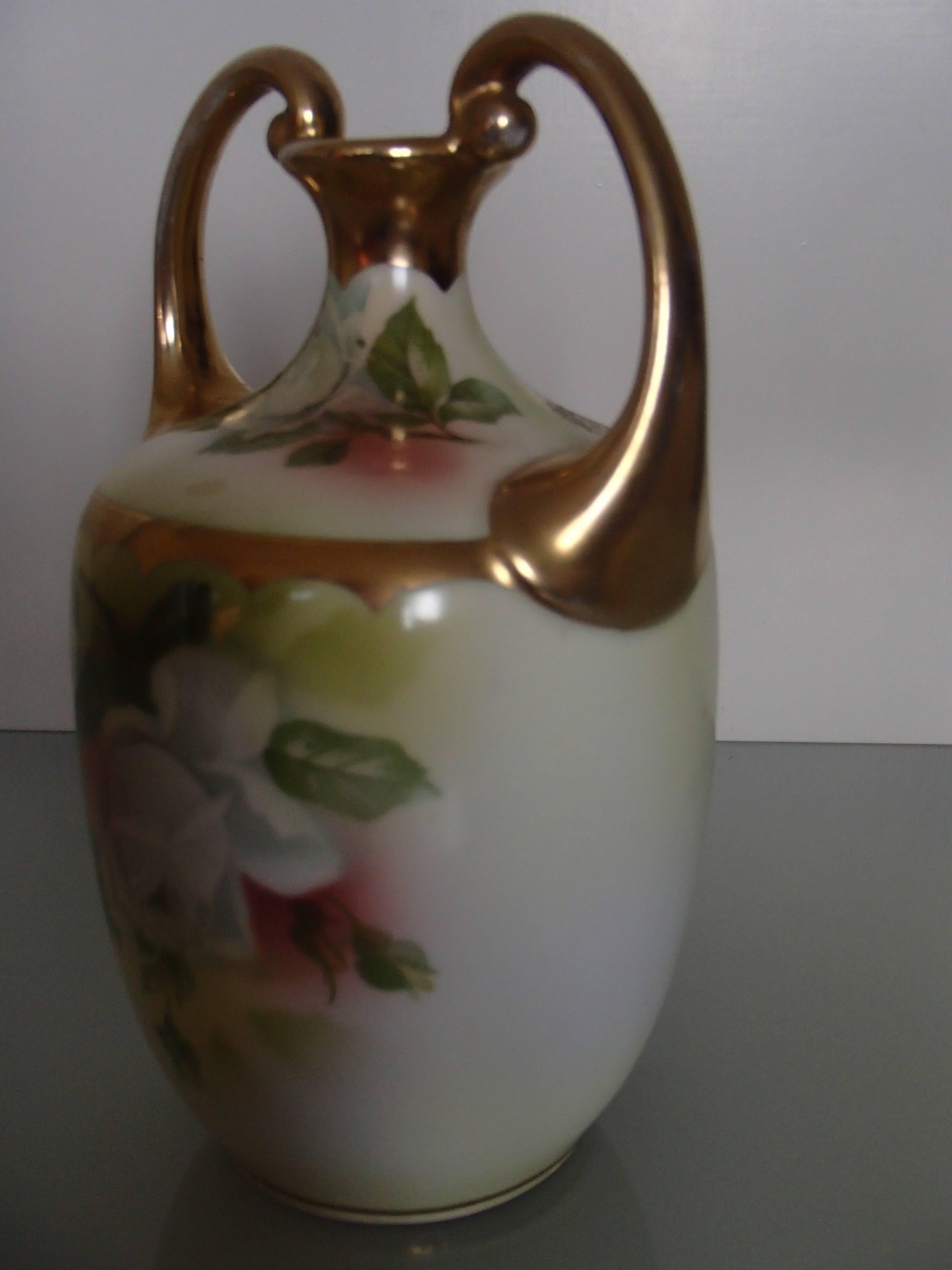 20th Century 19th Century Porcelain Vase with Roses Painting For Sale