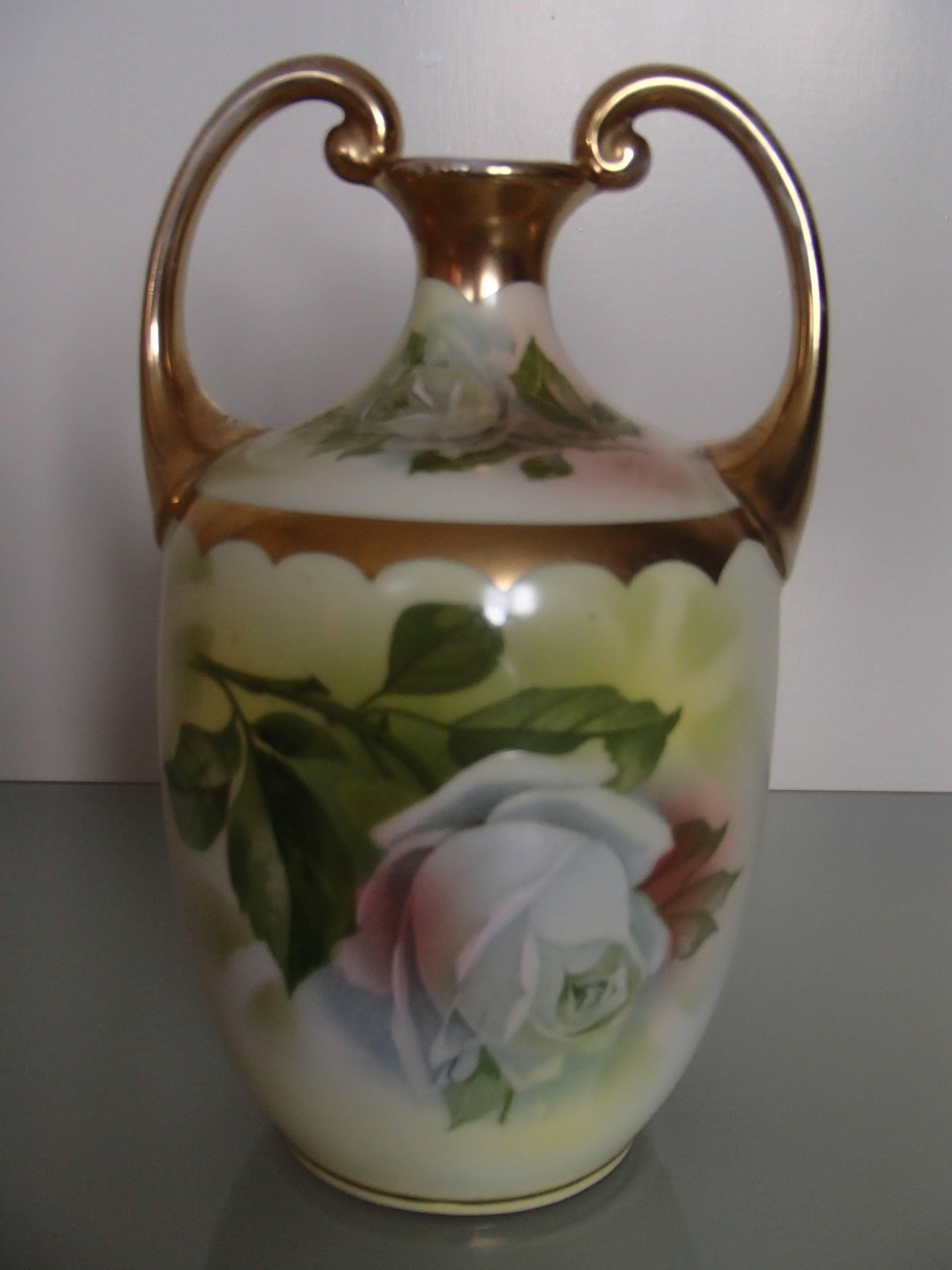 19th Century Porcelain Vase with Roses Painting For Sale 1