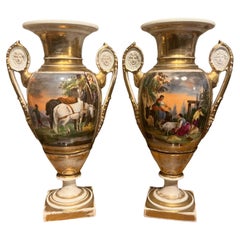 19th Century Porcelain Vases Polychrome and Gilded France