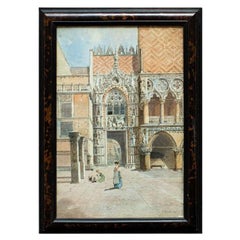 19th Century Porta Della Carta in Venice Painting Watercolor on Paper