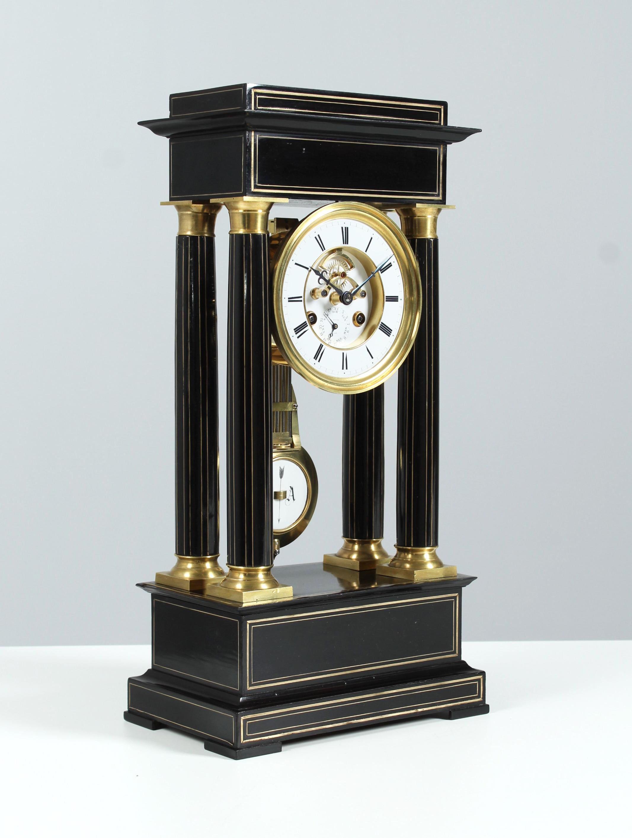 19th Century Portal Mantel Clock with Date and open Escapement, Paris, c. 1870 6
