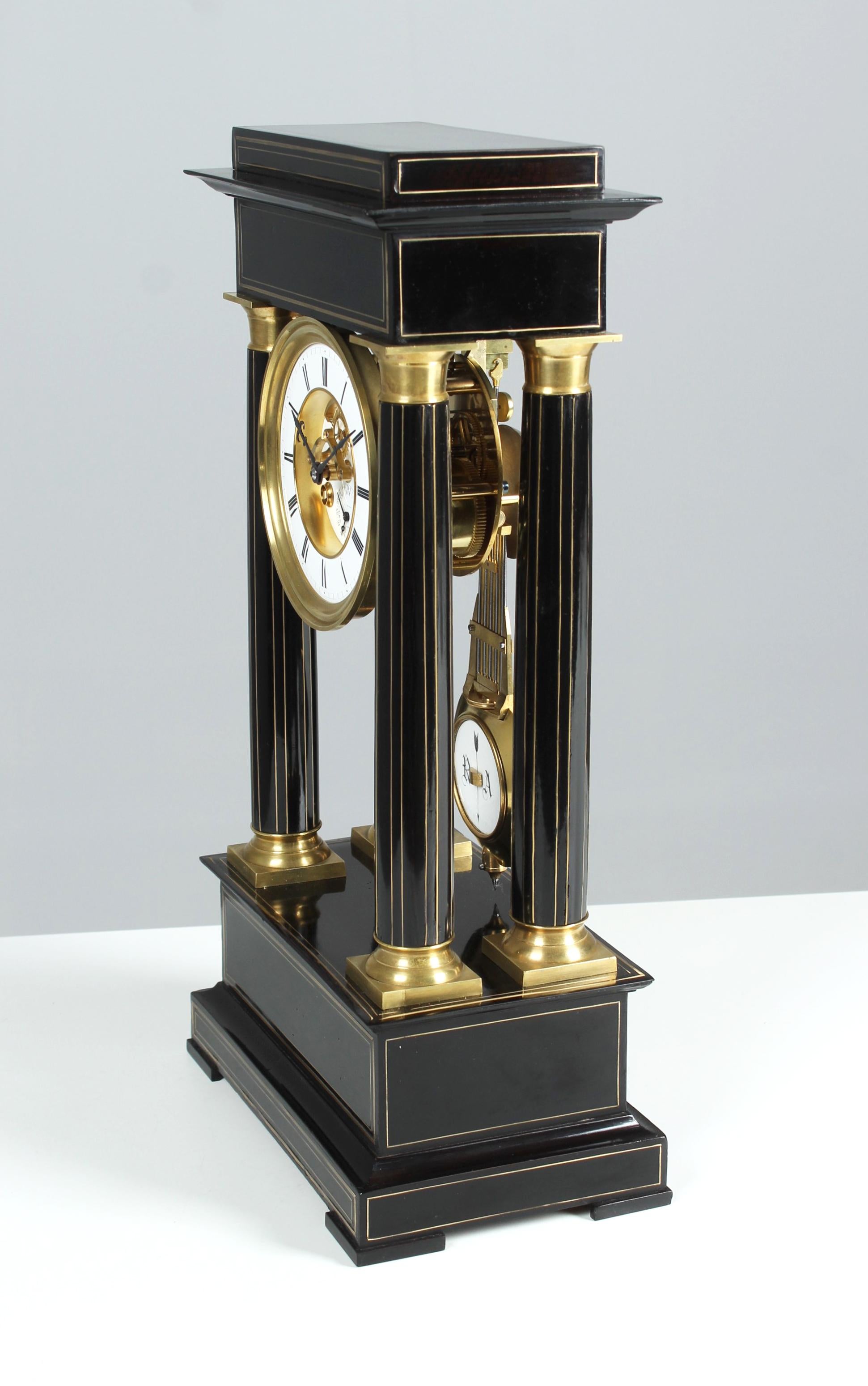 19th Century Portal Mantel Clock with Date and open Escapement, Paris, c. 1870 9