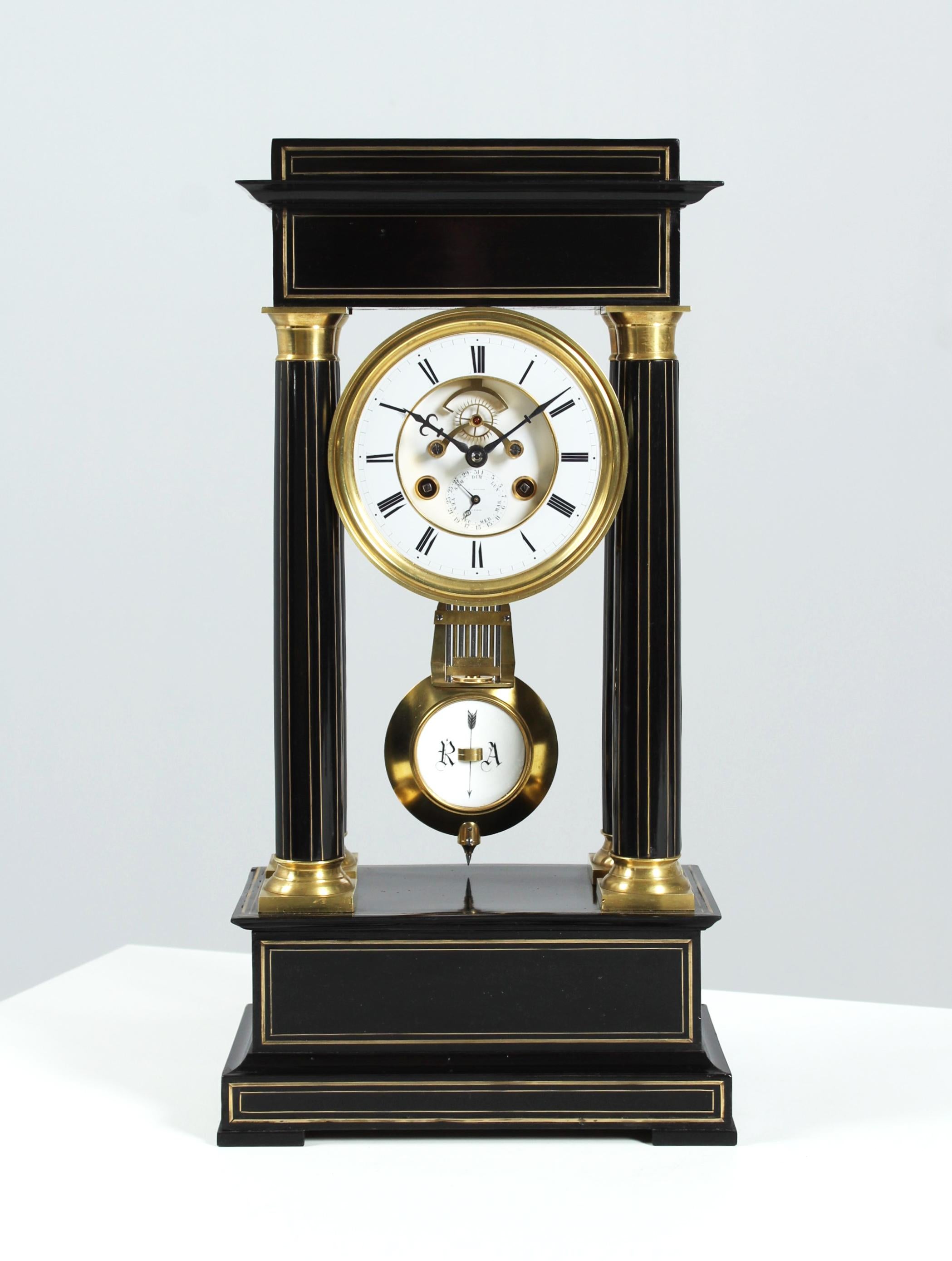 Mid-19th Century 19th Century Portal Mantel Clock with Date and open Escapement, Paris, c. 1870