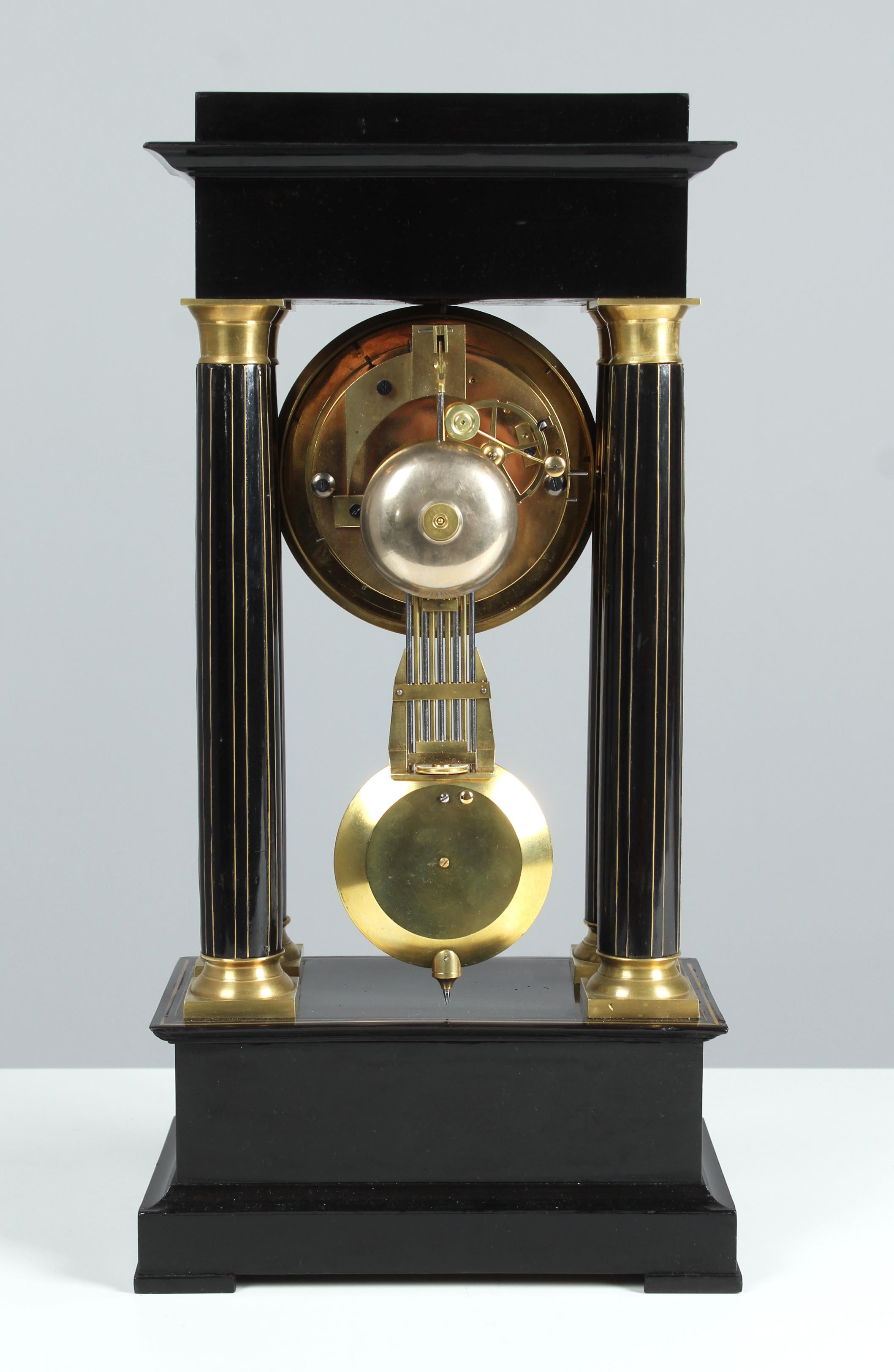 Brass 19th Century Portal Mantel Clock with Date and open Escapement, Paris, c. 1870