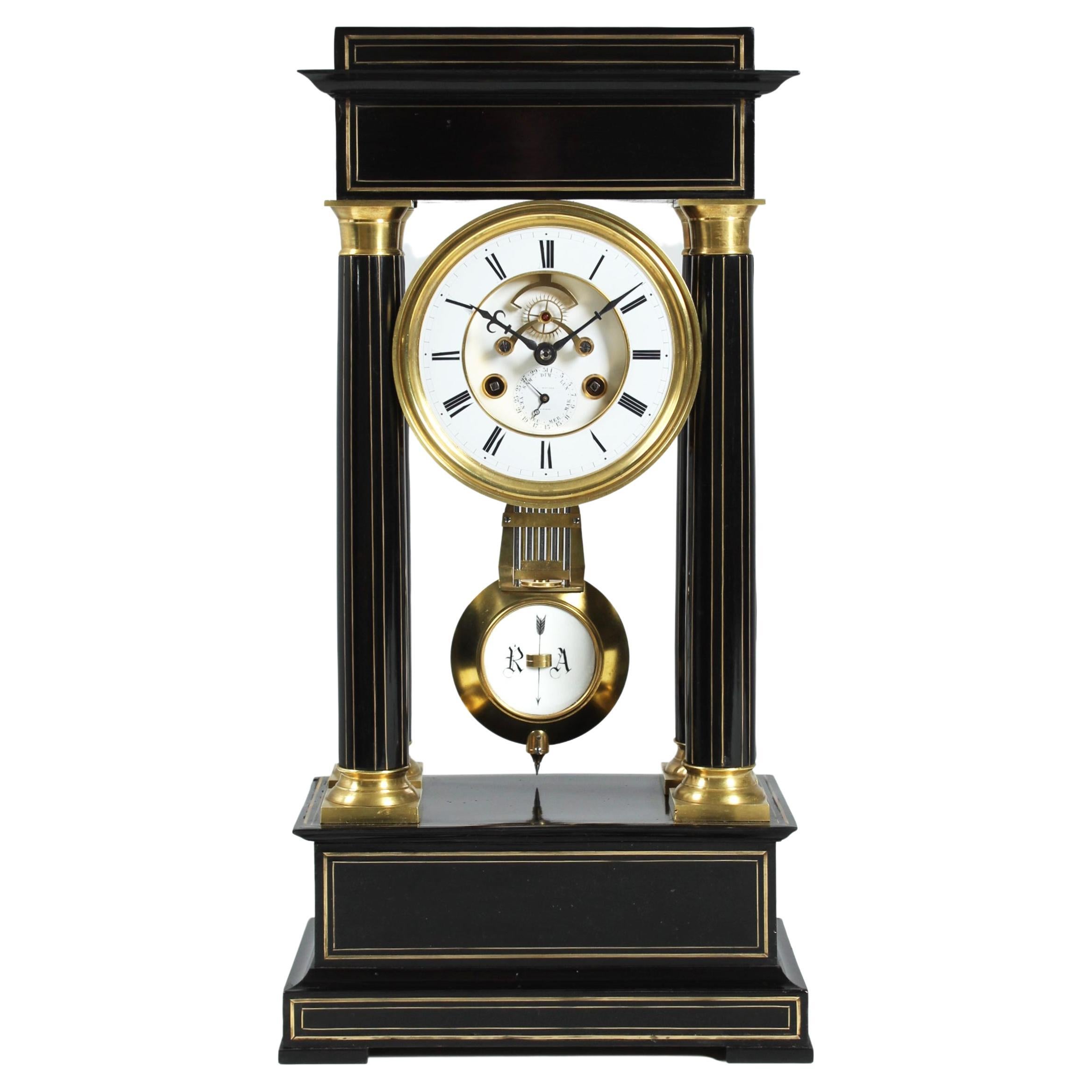 19th Century Portal Mantel Clock with Date and open Escapement, Paris, c. 1870