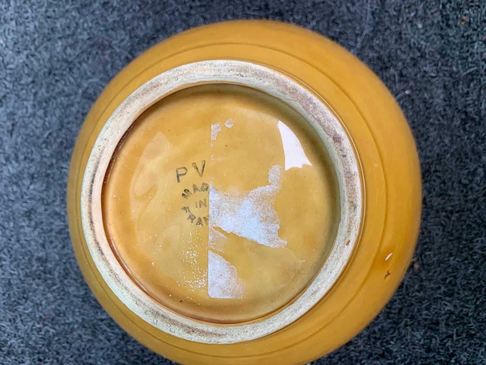 19th century French Majolica Pottery bowl with leaf detail by Portieux Vallerysthal, Marked 