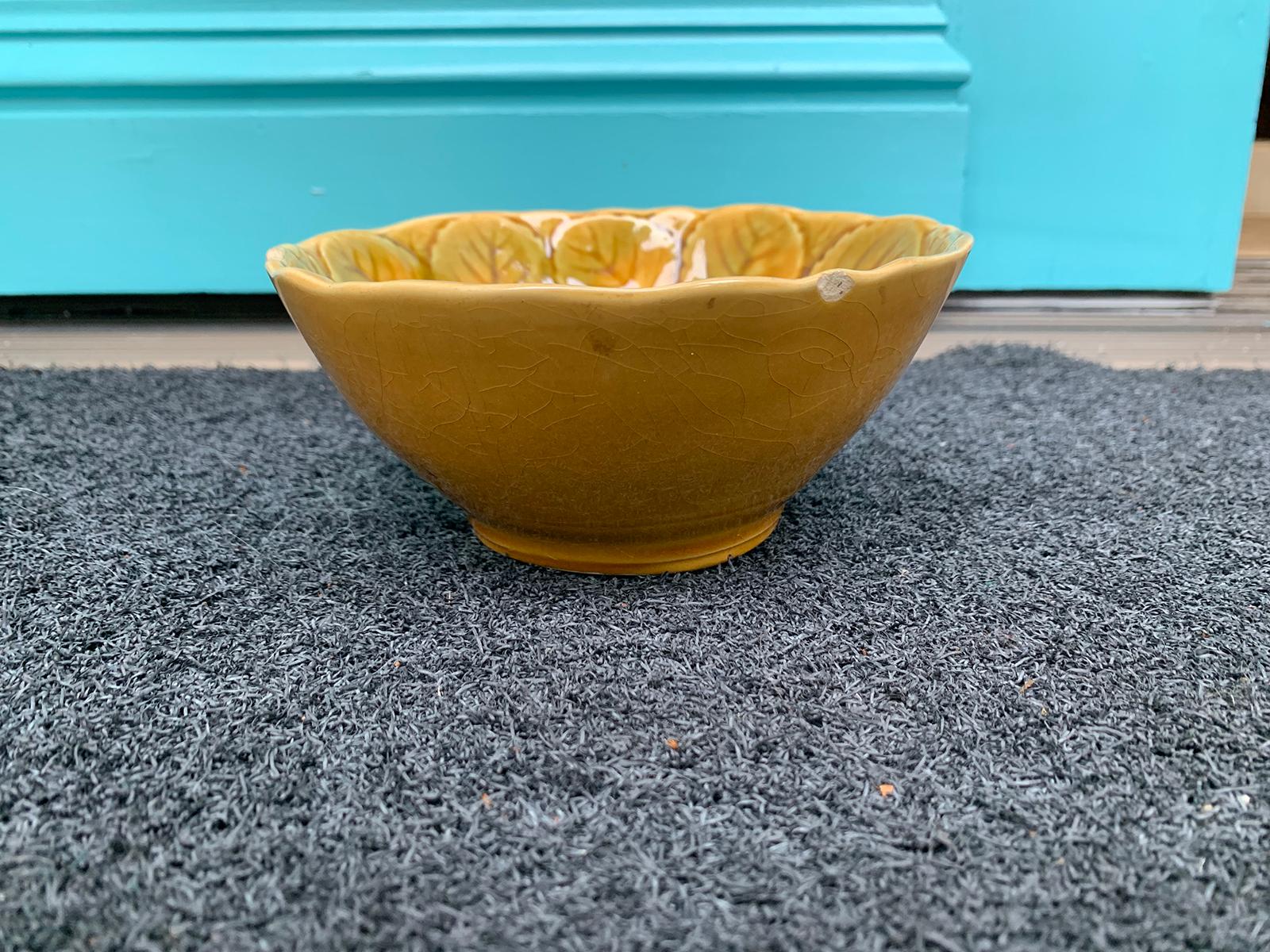 French 19th Century Portieux Vallerysthal Majolica Leaf Bowl, Marked For Sale