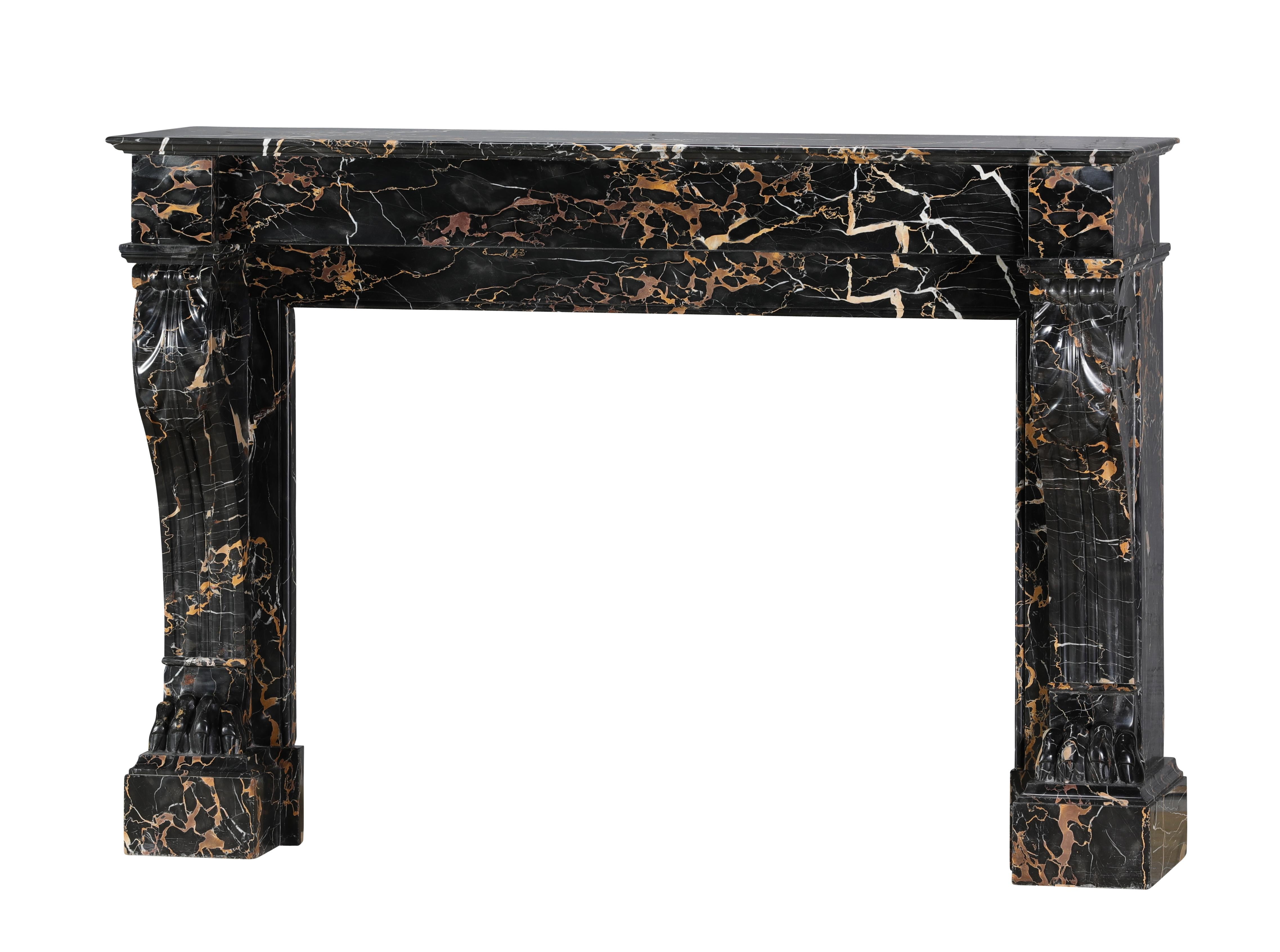 19th Century Portor Marble Fireplace Mantel With Lion Paws - Rare Luxury For Sale 4